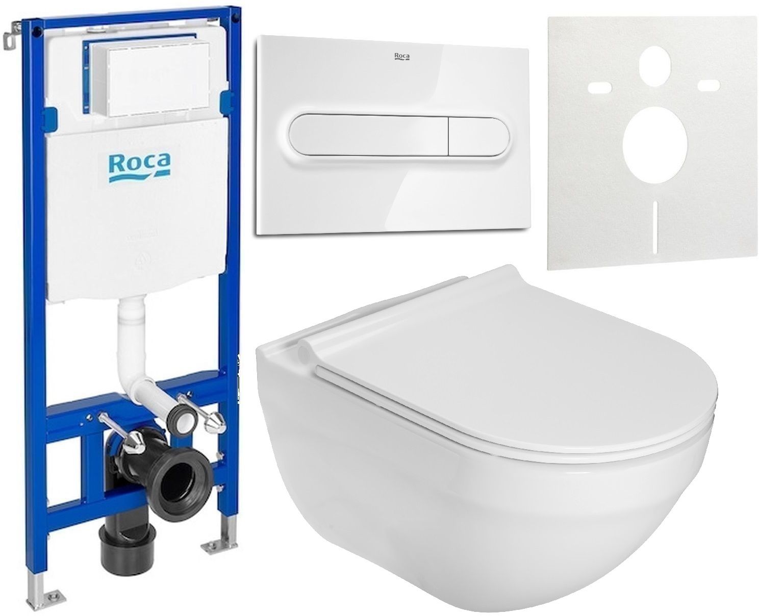 Zestaw Roca Hebe miska WC wisząca Rimless z deską sedesową wolnoopadającą i stelaż podtynkowy Duplo One z przyciskiem spłukującym ... - Wysyłka w 24h