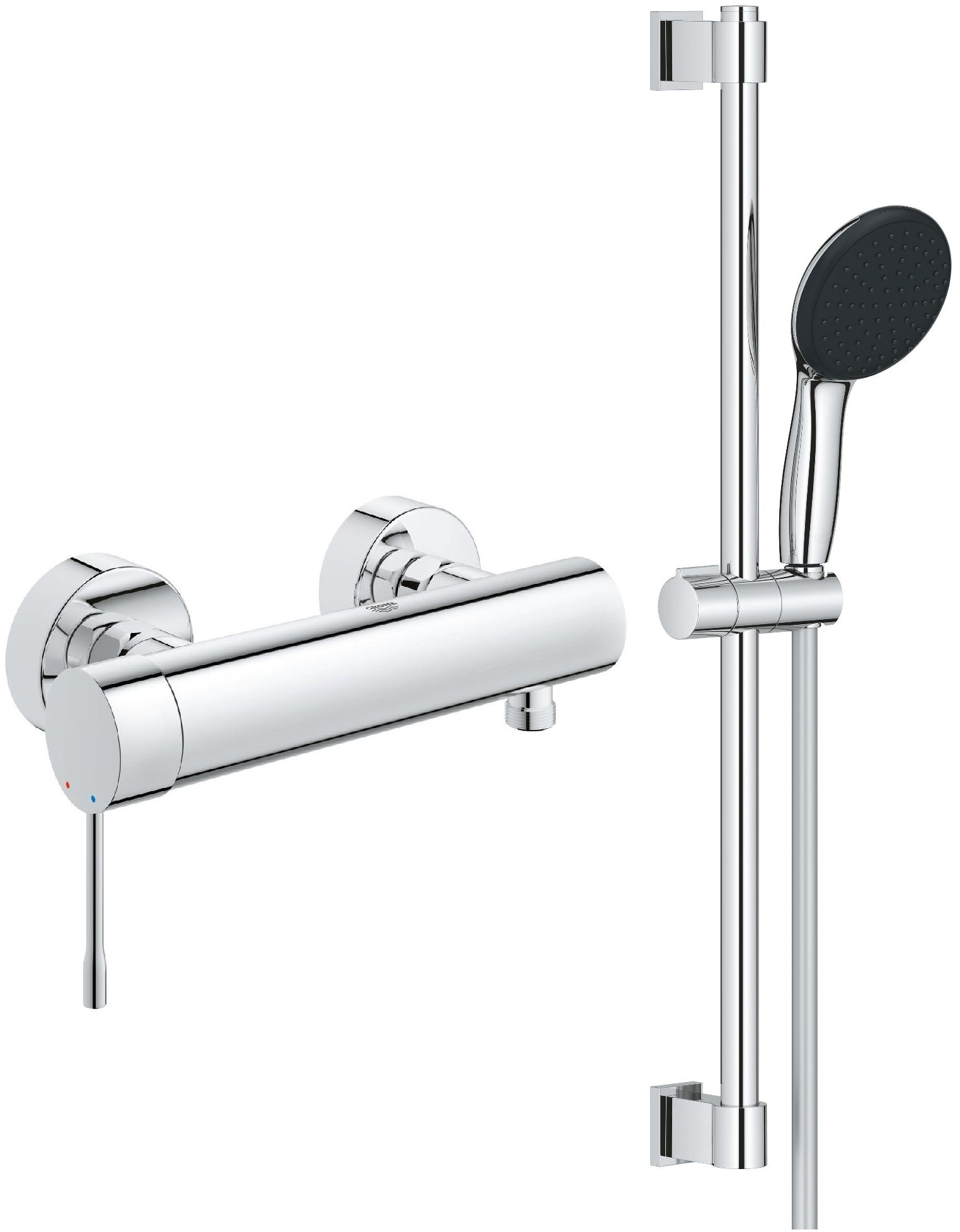 Zestaw Grohe Essence bateria prysznicowa ścienna z zestawem prysznicowym chrom (33636001, 27942001)