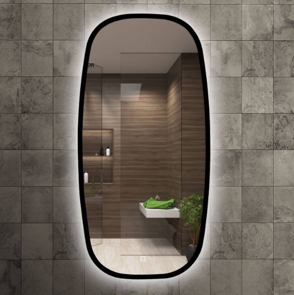 Venti Breza Loft Ambiente II lustro 45x90 cm prostokątne z oświetleniem czarny