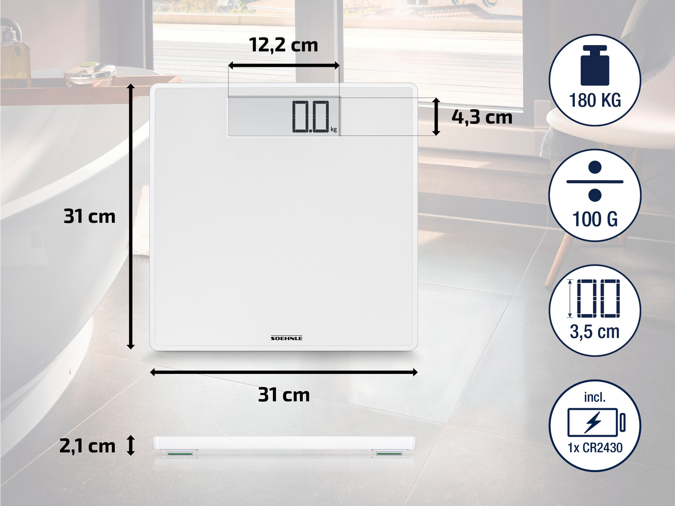 Soehnle Style Sense Safe 100 waga łazienkowa elektroniczna biała 63856 - Wysyłka w 24h