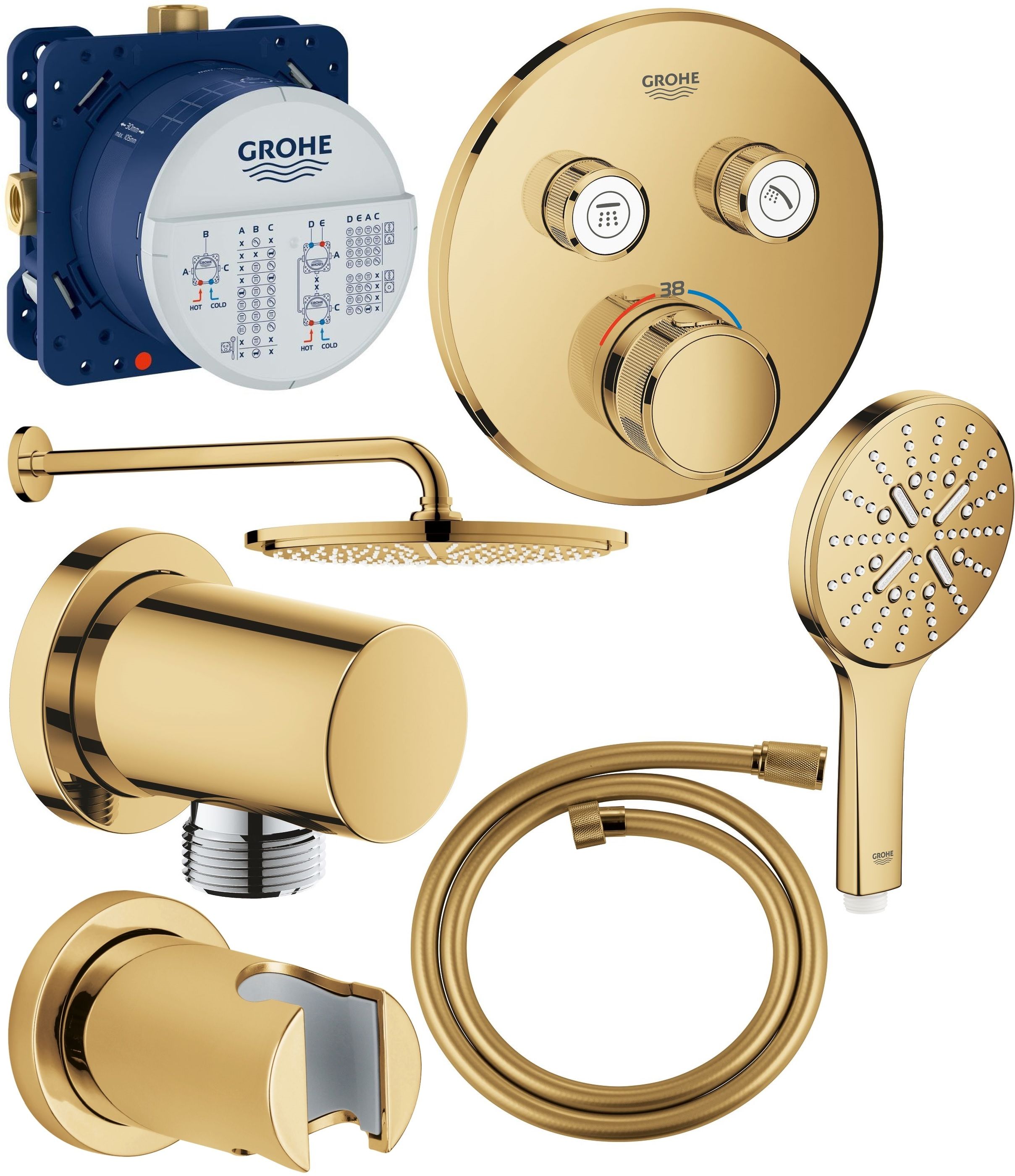 Grohe Grohtherm SmartControl zestaw prysznicowy podtynkowy termostatyczny z deszczownicą cool sunrise (35600000, 29119GL0, 27074GL0, ... - Wysyłka w 