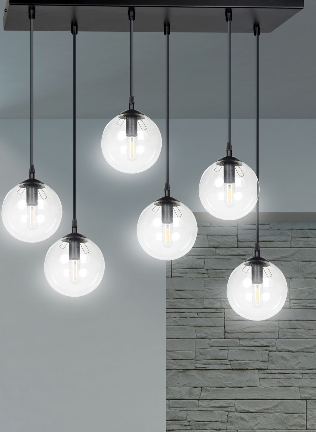 Emibig Cosmo lampa wisząca 6x10 W czarna-przezroczysta 711/6