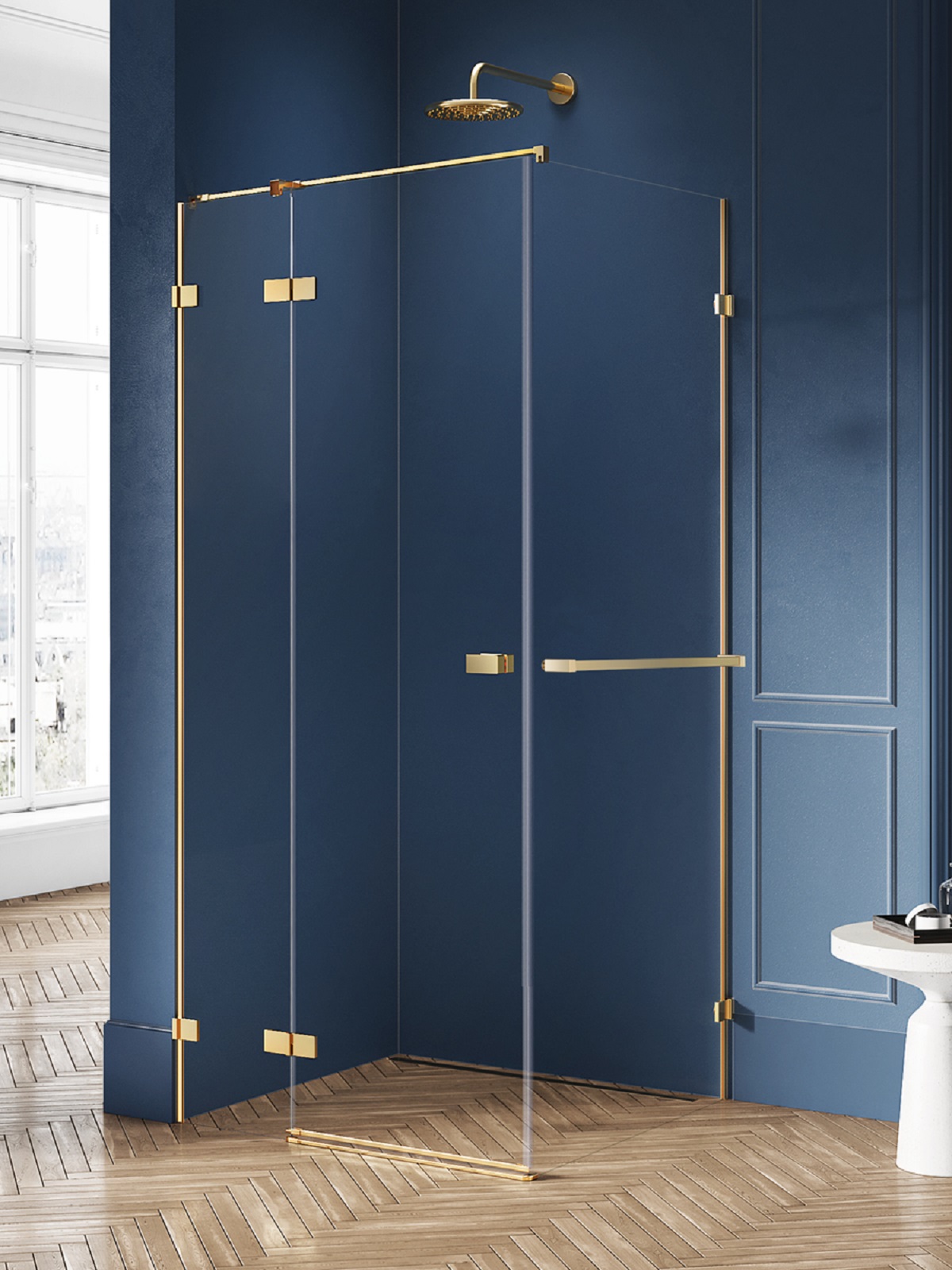 New Trendy Avexa Gold Brushed kabina prysznicowa 90x120 cm prostokątna lewa złoty szczotkowany/szkło przezroczyste EXK-3021