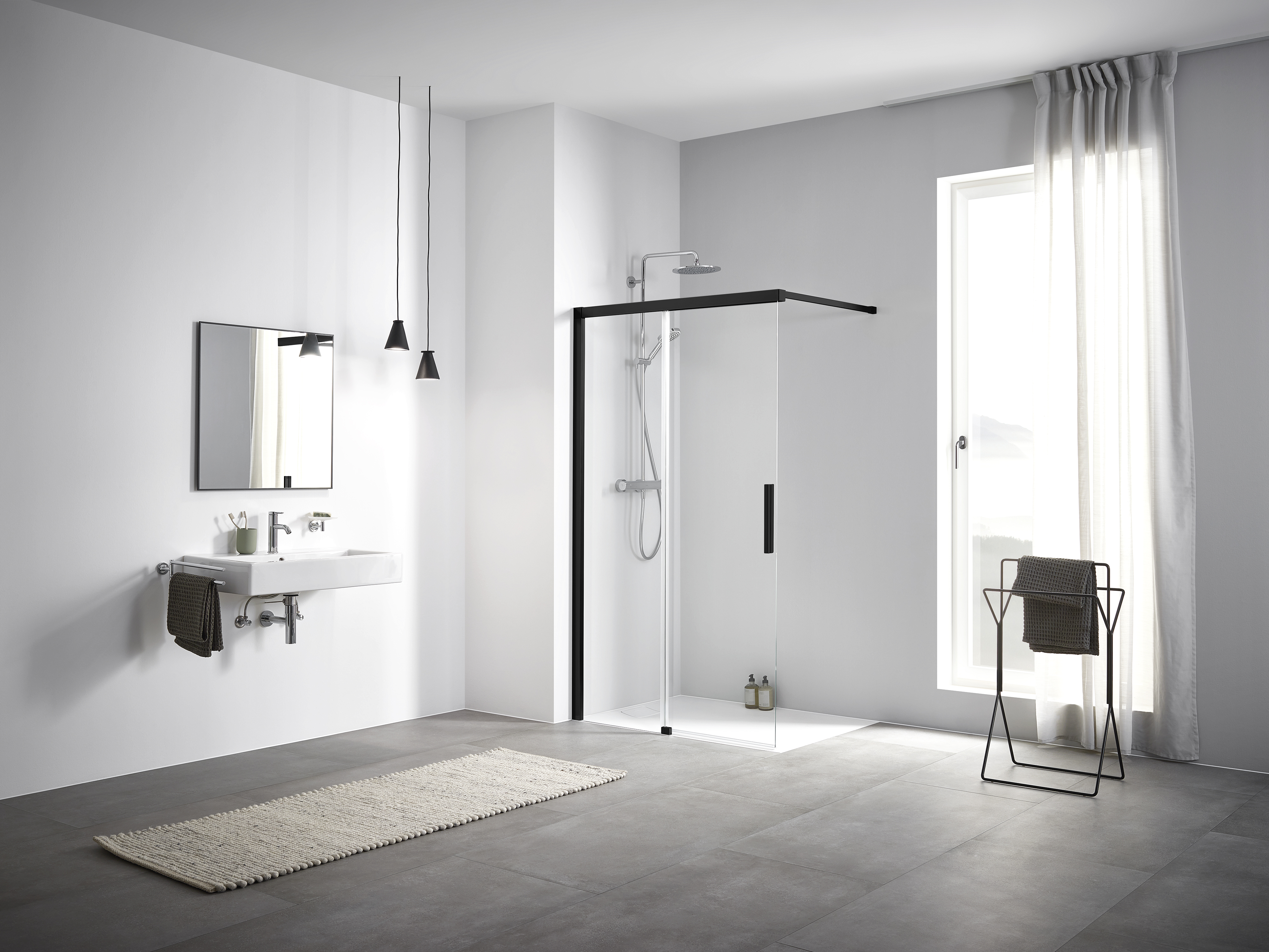 Kermi Nica Walk-In ścianka prysznicowa 120 cm lewa wolnostojąca czarny soft/szkło przezroczyste NIJ2L120203PK