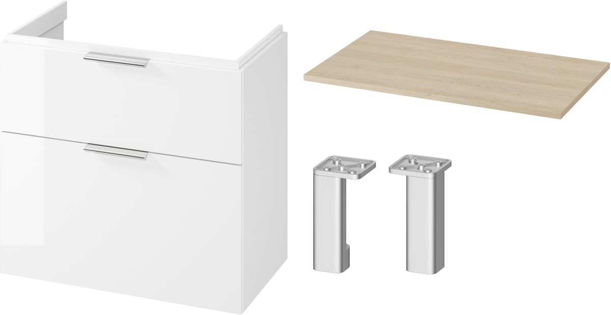 Cersanit City zestaw 80 cm szafka podumywalkowa z blatem Moduo biały połysk/dąb (S590023, S584018DSM, S584034, S5990162)