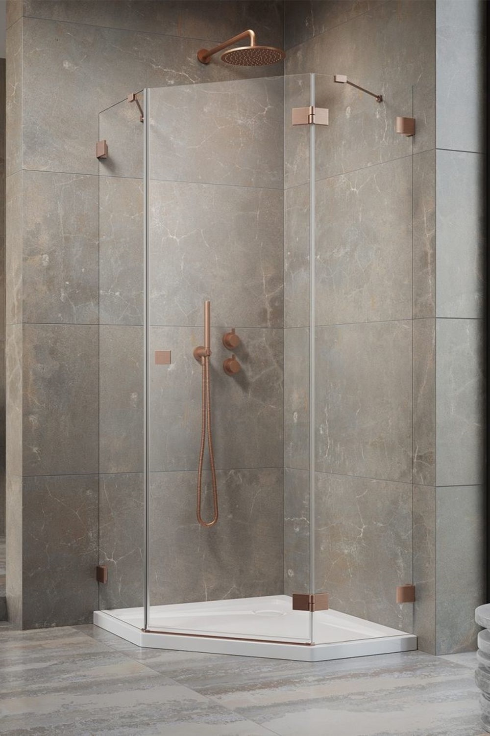 Radaway Essenza Pro Brushed Copper PTJ kabina prysznicowa 80x80 cm pięciokątna prawa miedź szczotkowana/szkło przezroczyste ...