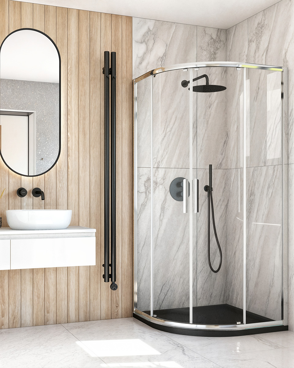 Oltens Superior brodzik 90x90 cm półokrągły akrylowy czarny mat 16002300 - Wysyłka w 24h