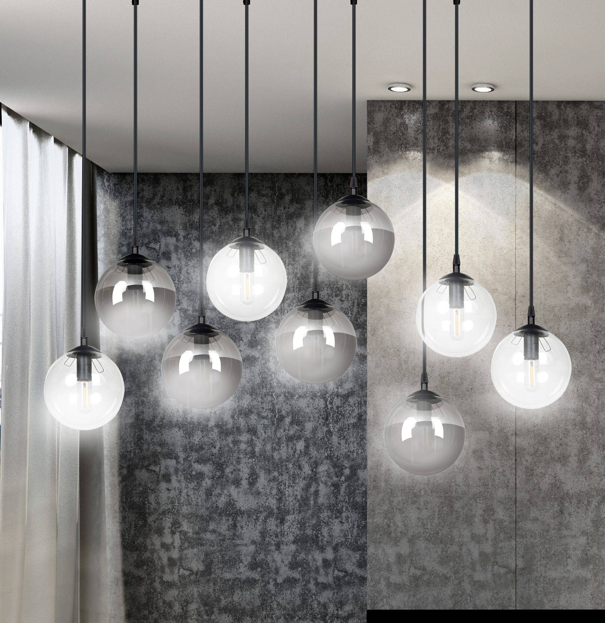 Emibig Cosmo lampa wisząca 9x10 W czarna-przezroczysta-grafitowa 714/9M2