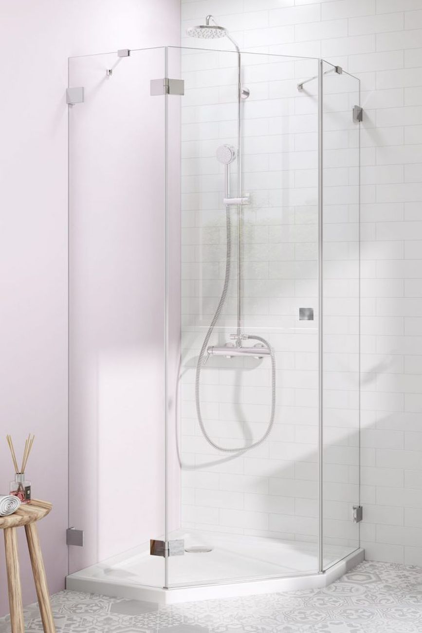 Radaway Essenza PTJ kabina prysznicowa 80x100 cm pięciokątna lewa chrom/szkło przezroczyste 1385010-01-01L/1385054-01-01