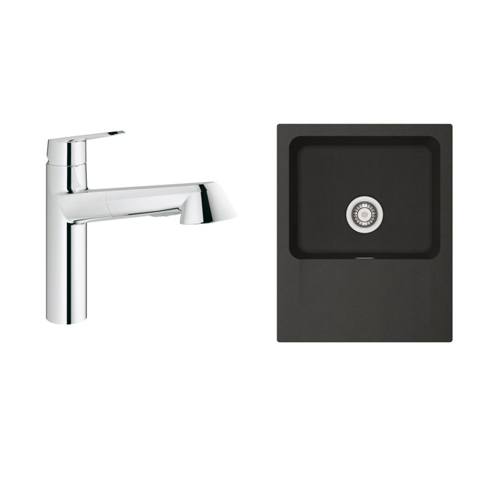 Zestaw Franke Orion OID 611-62 zlewozmywak onyx z baterią kuchenną Grohe Eurodisc Cosmopolitan chrom (1140286441, 32257002)