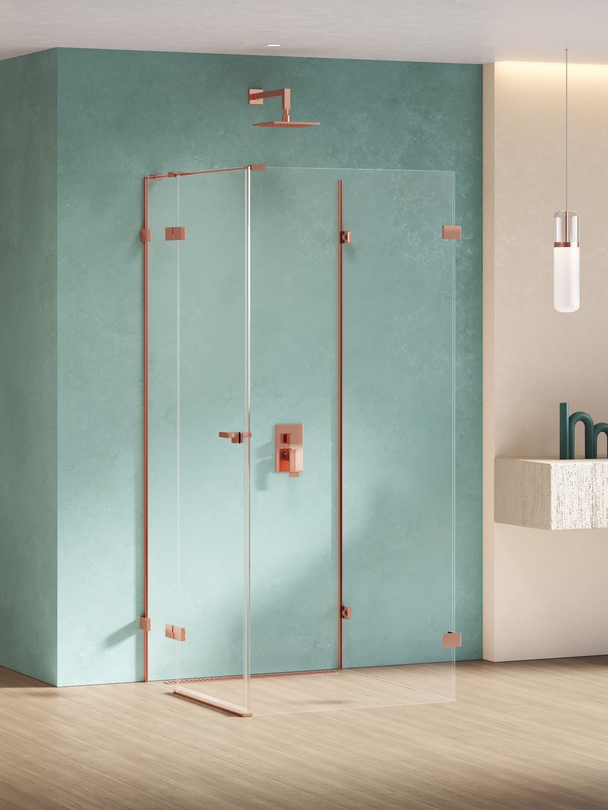 New Trendy Eventa Copper Shine kabina prysznicowa 90x80 cm prostokątna lewa miedź połysk/szkło przezroczyste EXK-6499