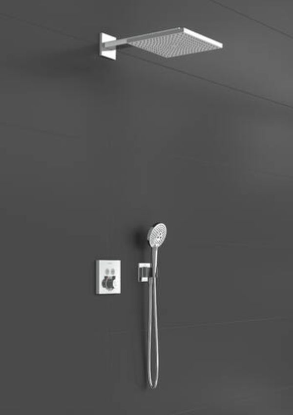 Hansgrohe Raindance E zestaw wannowo-prysznicowy podtynkowy termostatyczny z deszczownicą kwadratową chrom 27952000