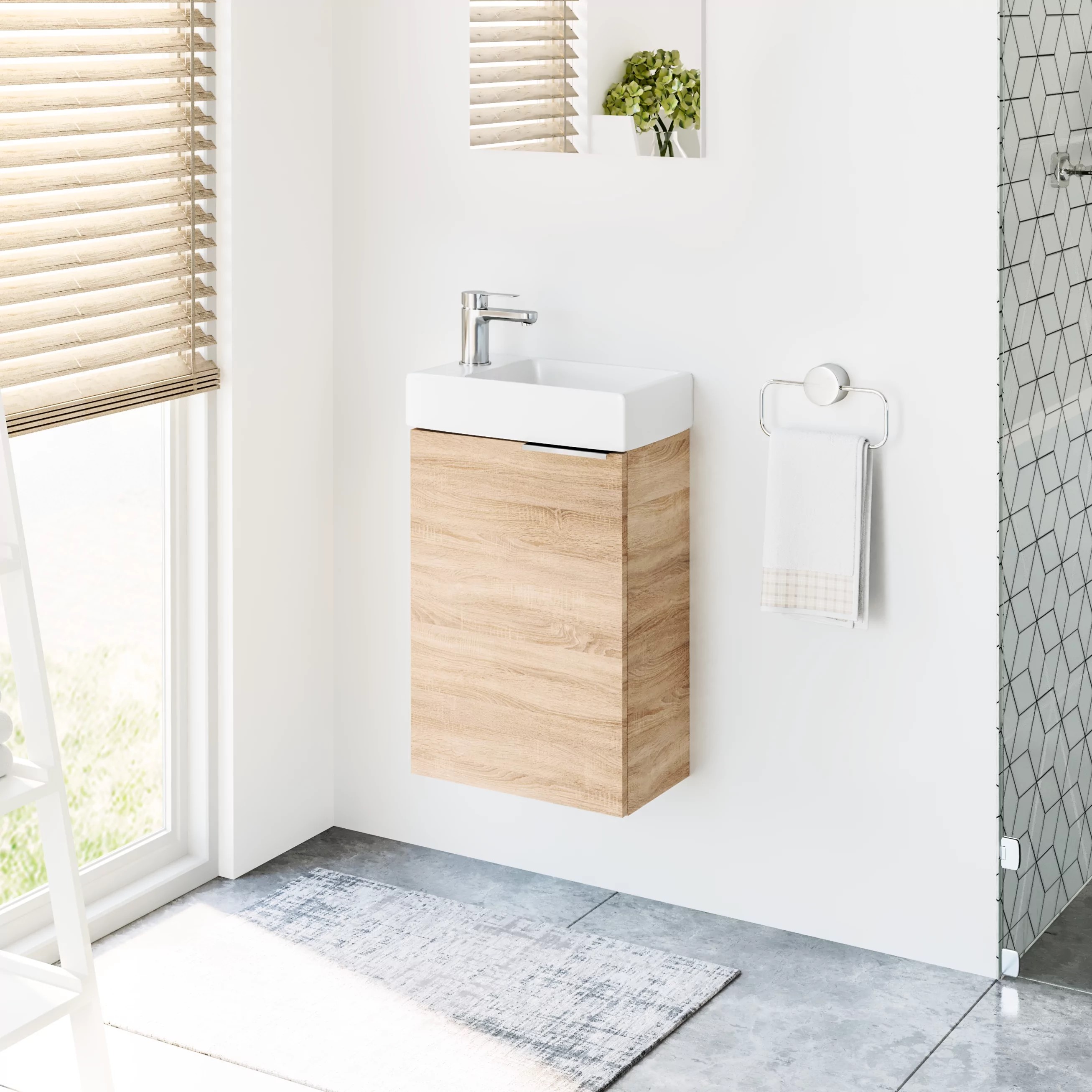 Uptrend Fika umywalka z szafką 40 cm biały połysk/dąb sonoma 003-SU40-04+TR41355