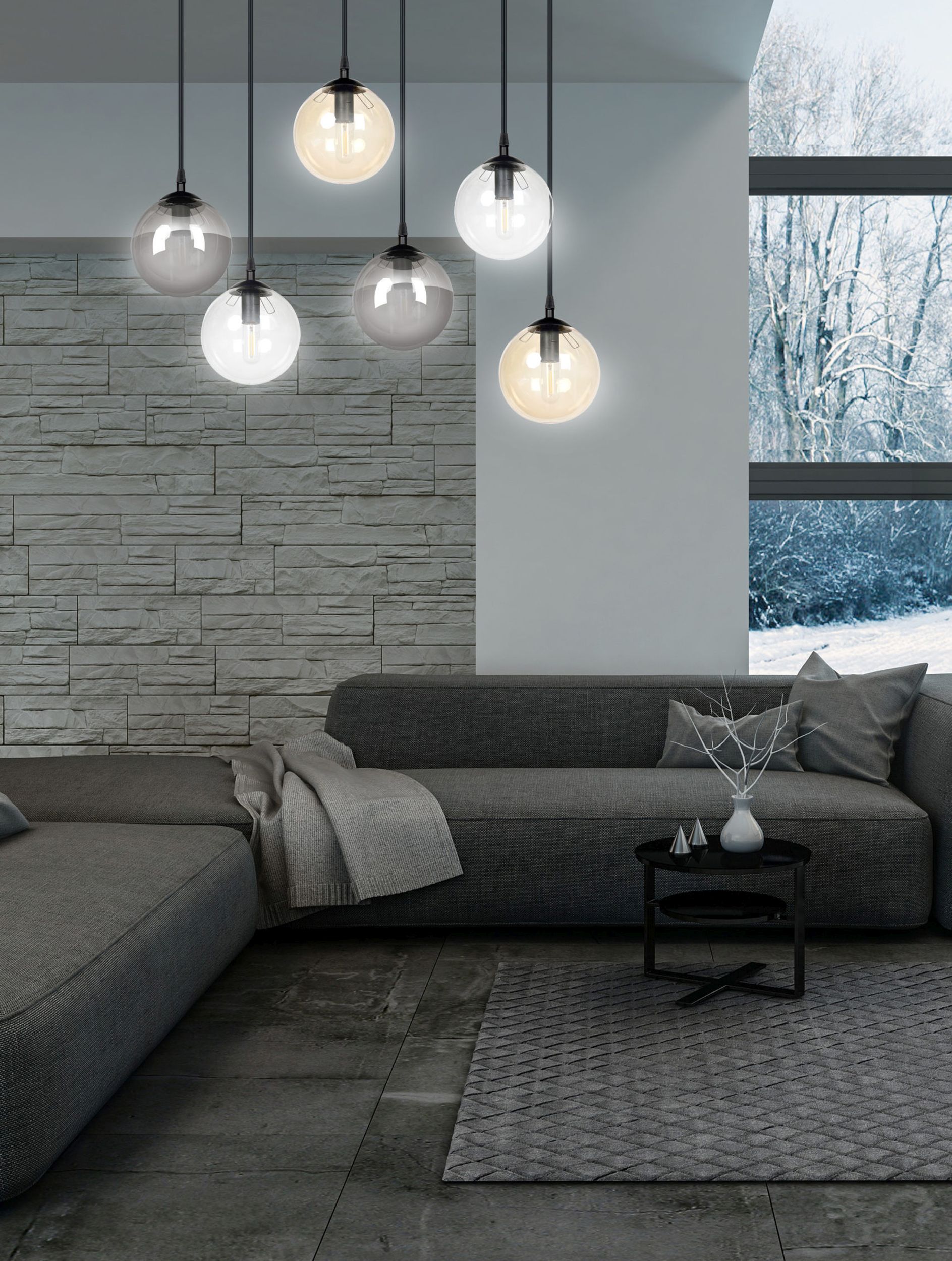 Emibig Cosmo lampa wisząca 6x10 W czarna-przezroczysta-bursztynowa-grafitowa 714/6M1