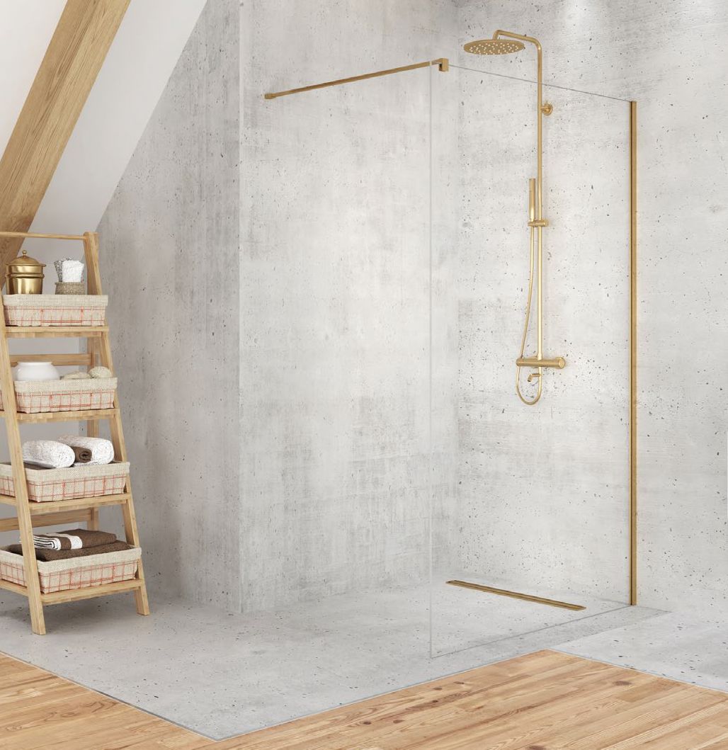 New Trendy Velio Satin Gold Walk-in ścianka prysznicowa 120 cm złoty/szkło przezroczyste D-0192B - Wysyłka w 24h