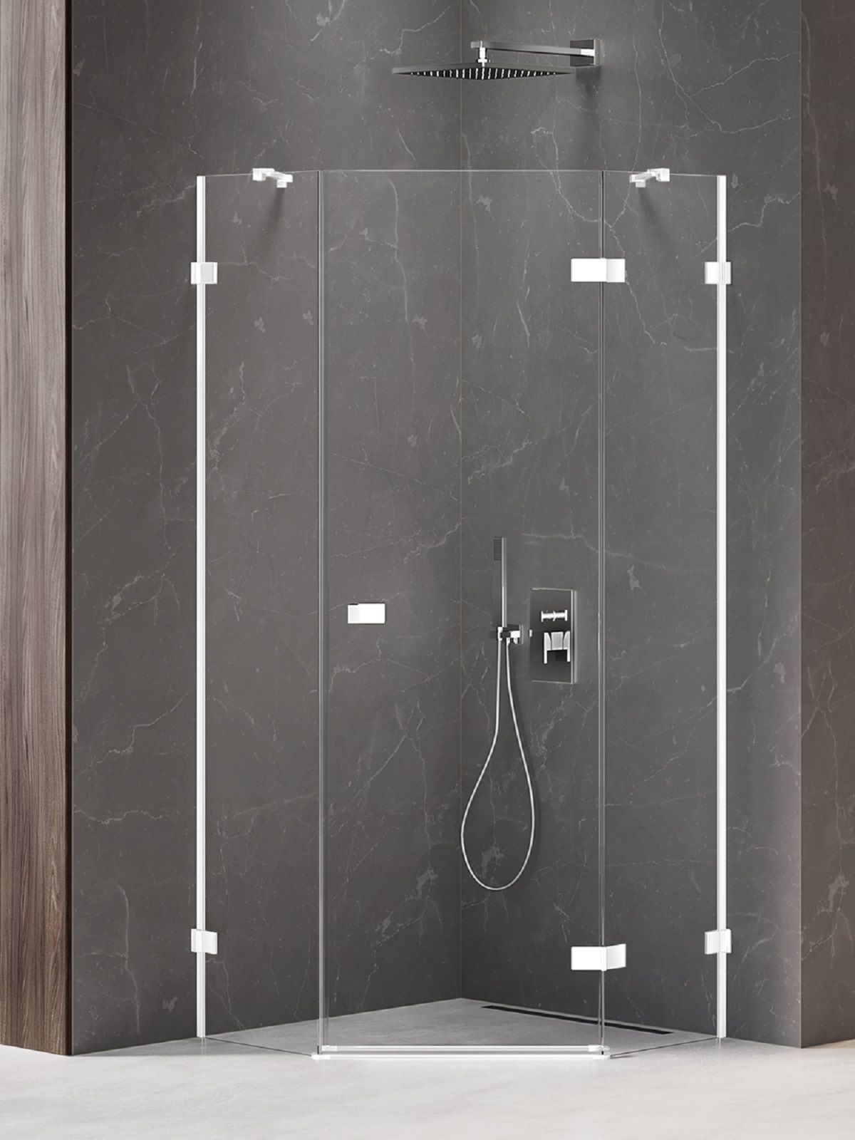 New Trendy Avexa White kabina prysznicowa 80x80 cm pięciokątna prawa biały mat/szkło przezroczyste EXK-3863