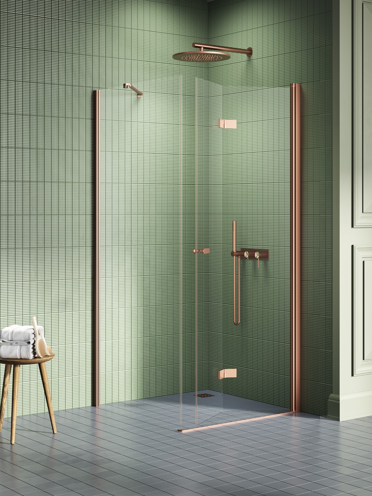 New Trendy New Soleo Copper Brushed kabina prysznicowa 100x100 cm kwadratowa miedź szczotkowana/szkło przezroczyste K-2072
