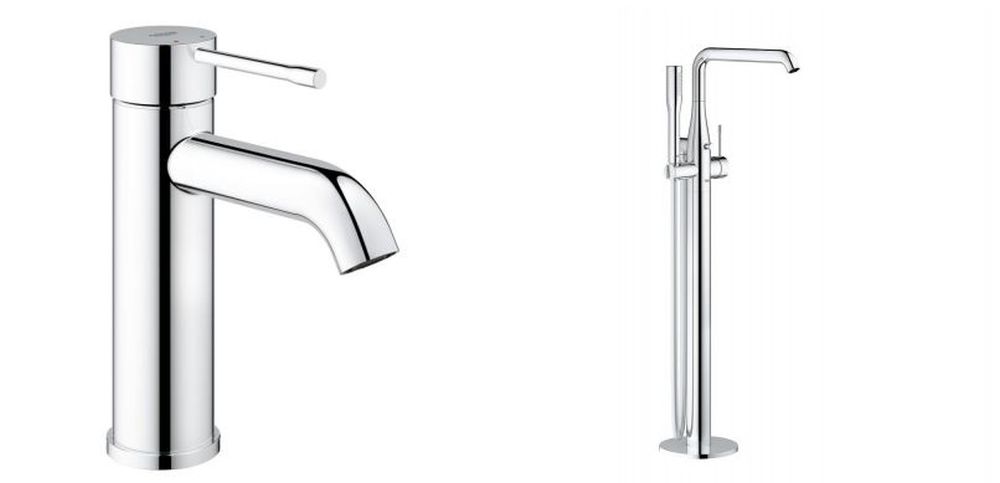 Zestaw Grohe Essence bateria wannowo-prysznicowa podłogowa i umywalkowa chrom (23590001, 23491001, 45984001)