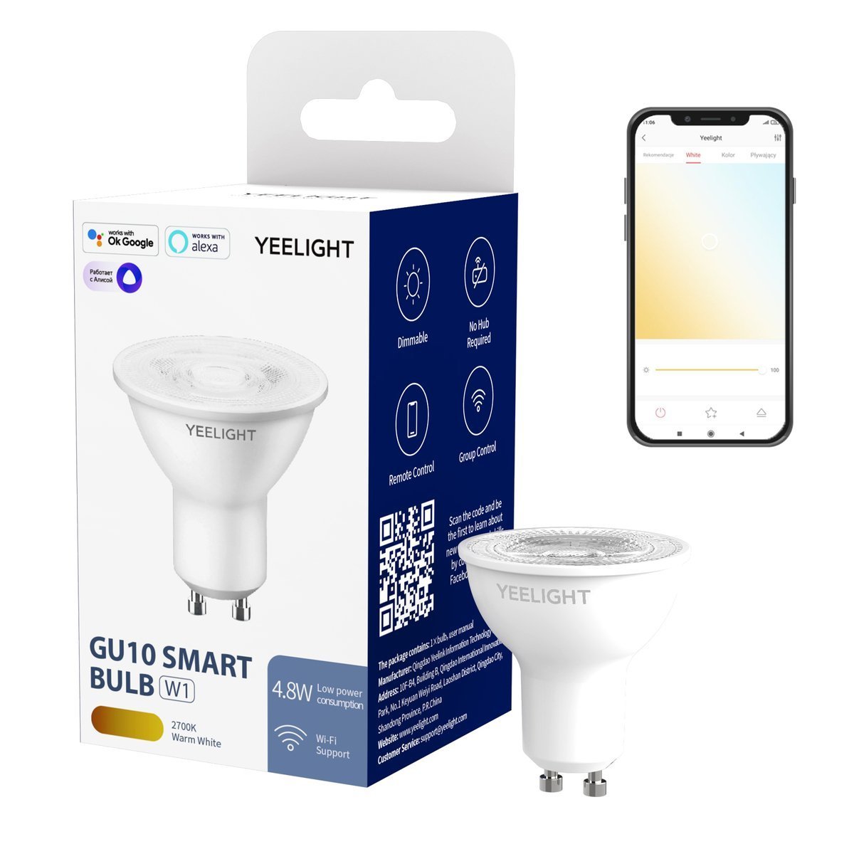 Yeelight Smart LED Bulb żarówka inteligentna GU10 (ściemnialna) 1x4,8W 2700 K YLDP004 - Wysyłka w 24h