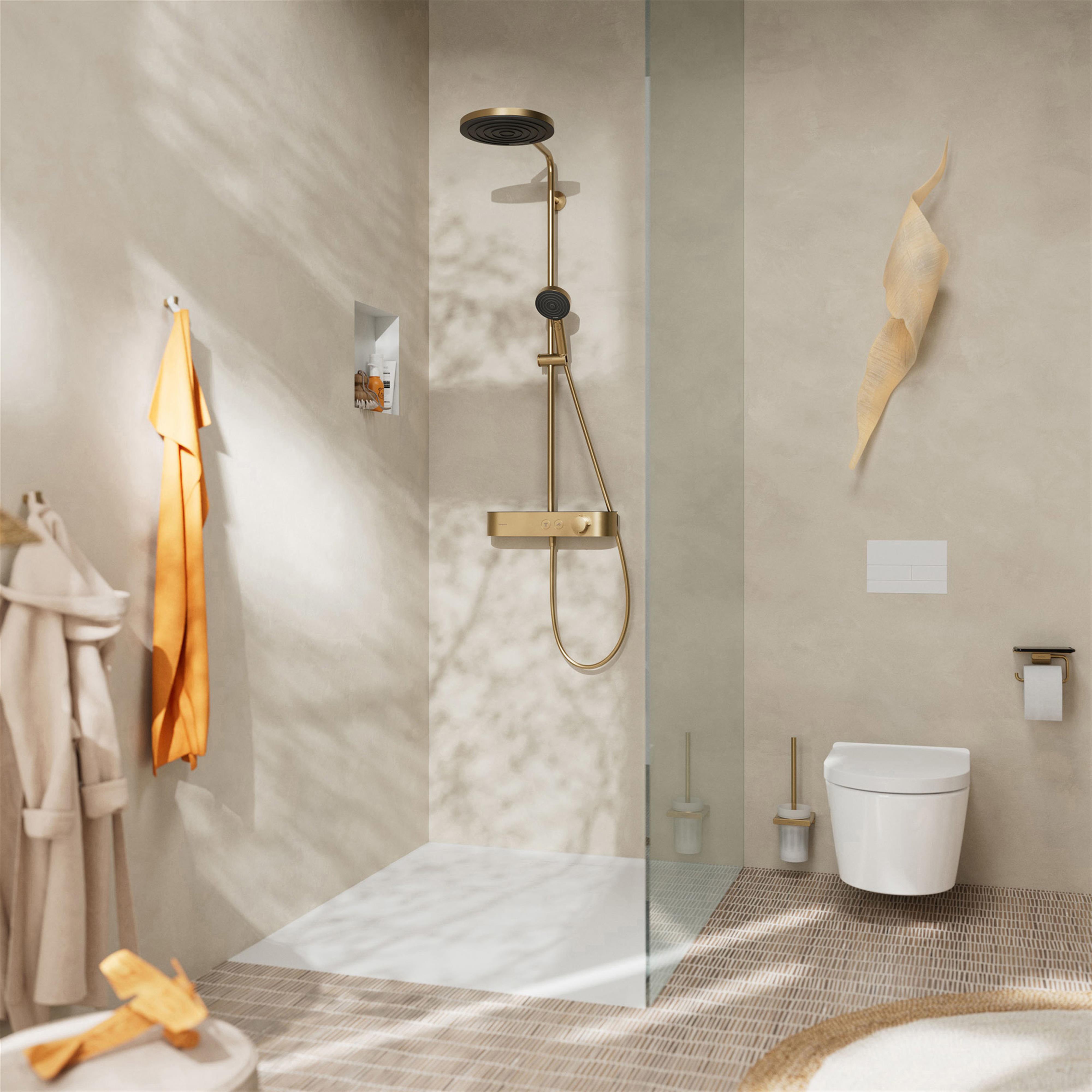 Hansgrohe Pulsify S zestaw prysznicowy ścienny termostatyczny z deszczownicą brąz szczotkowany 24221140