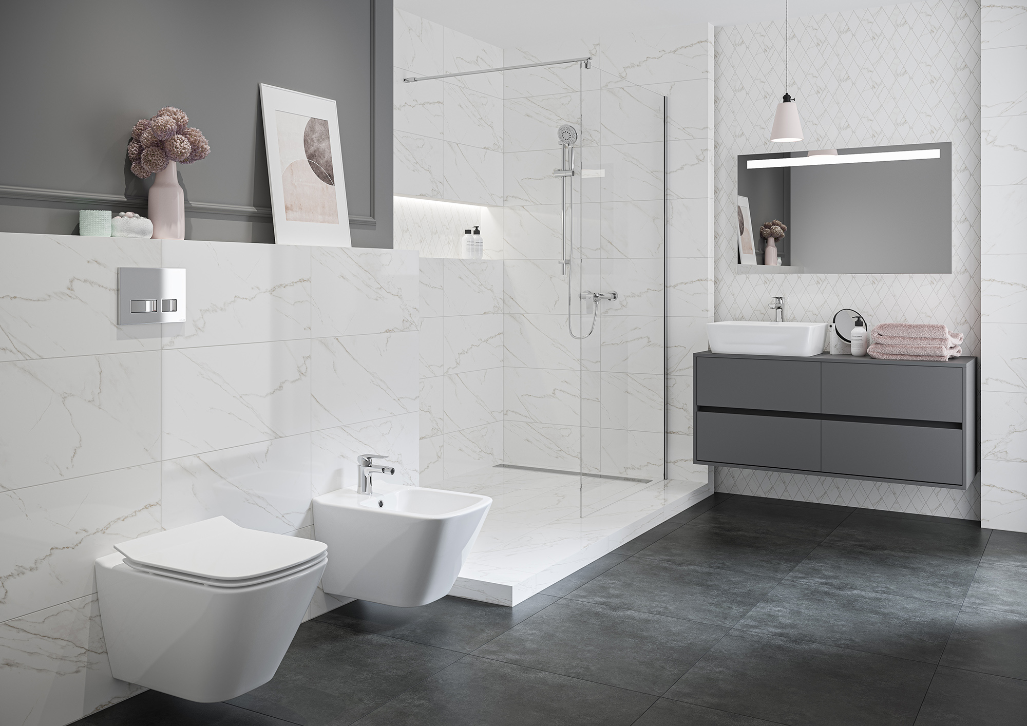 Cersanit City Square miska WC wisząca Clean On z deską wolnoopadającą Slim EcoBox biały S701-405-ECO