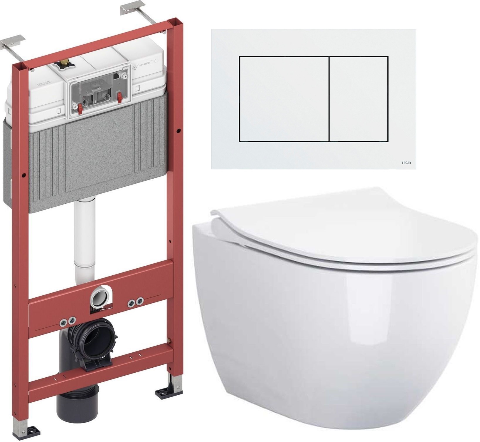 Zestaw Cersanit Zen miska WC Clean On z deską wolnoopadającą i stelaż podtynkowy Tece Base z przyciskiem spłukującym Now białym ...