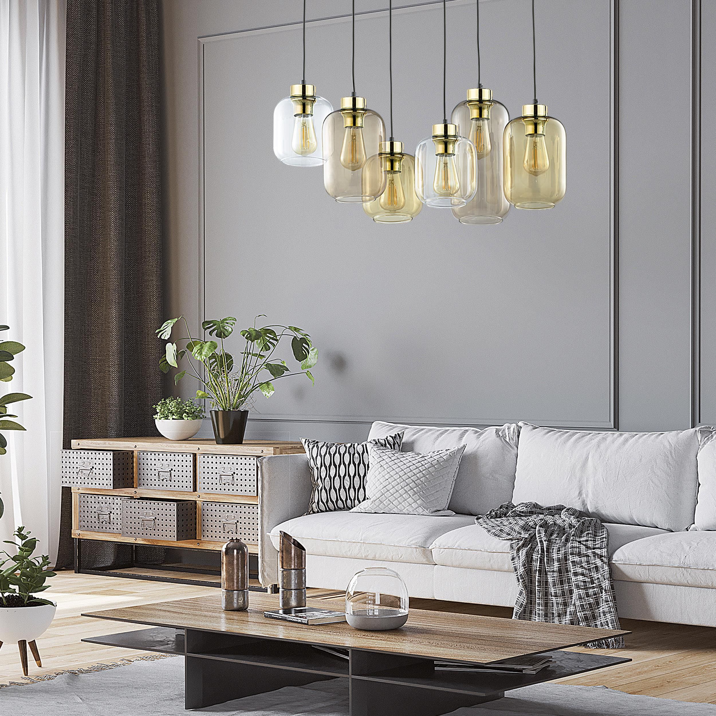 TK Lighting Marco lampa wisząca 6x15W miodowa/czarna/przezroczysta 3176