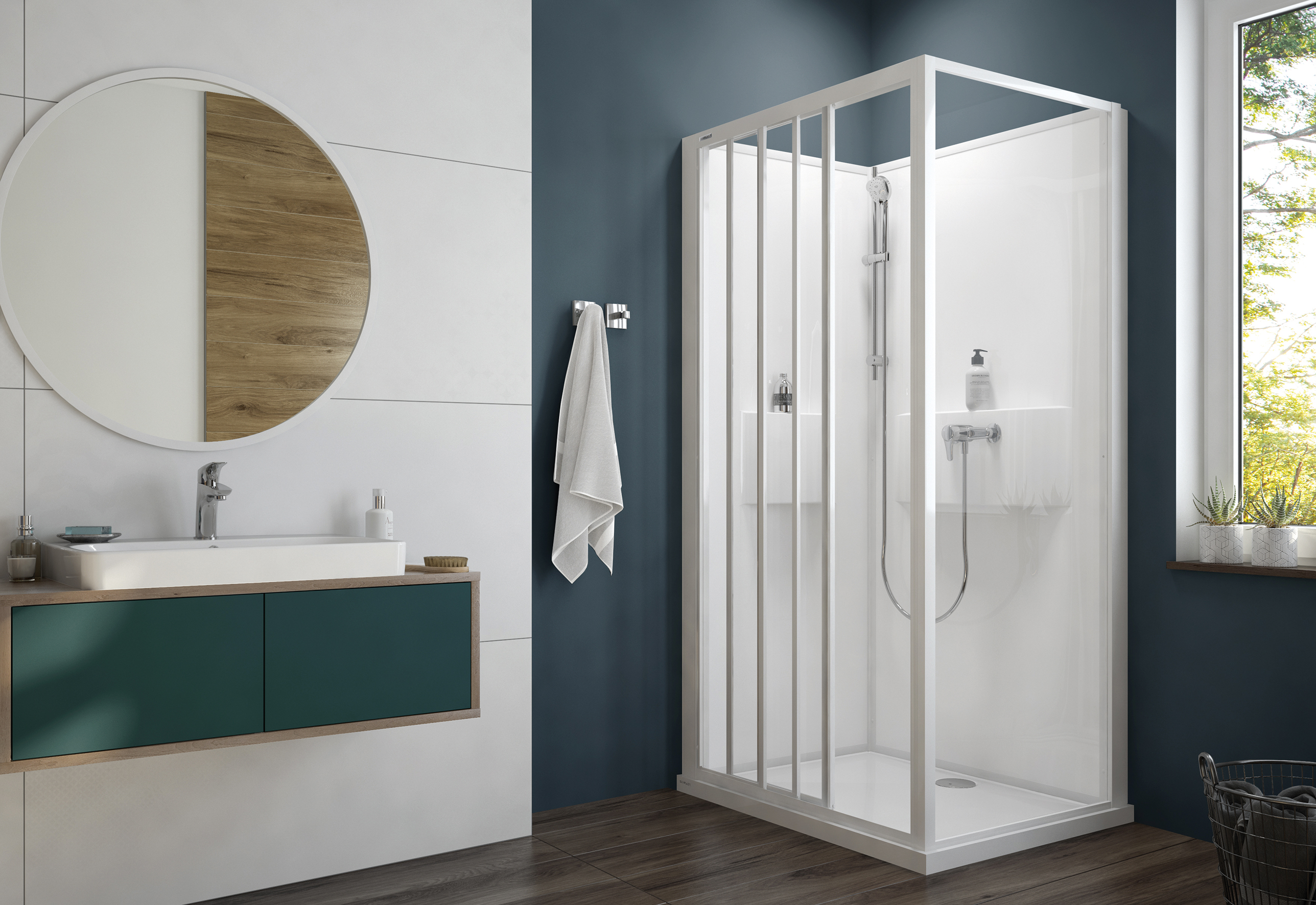 Sanplast Basic Complete Mineral kabina z brodzikiem i zestawem prysznicowym 80x100 cm prostokątna biały połysk/szkło przezroczyste ...