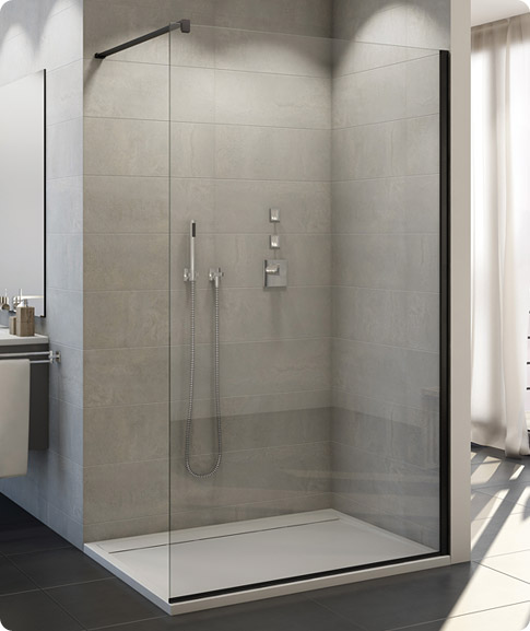 SanSwiss Easy Walk-In ścianka prysznicowa 120 cm wolnostojąca czarny mat/szkło przezroczyste STR4P1200607