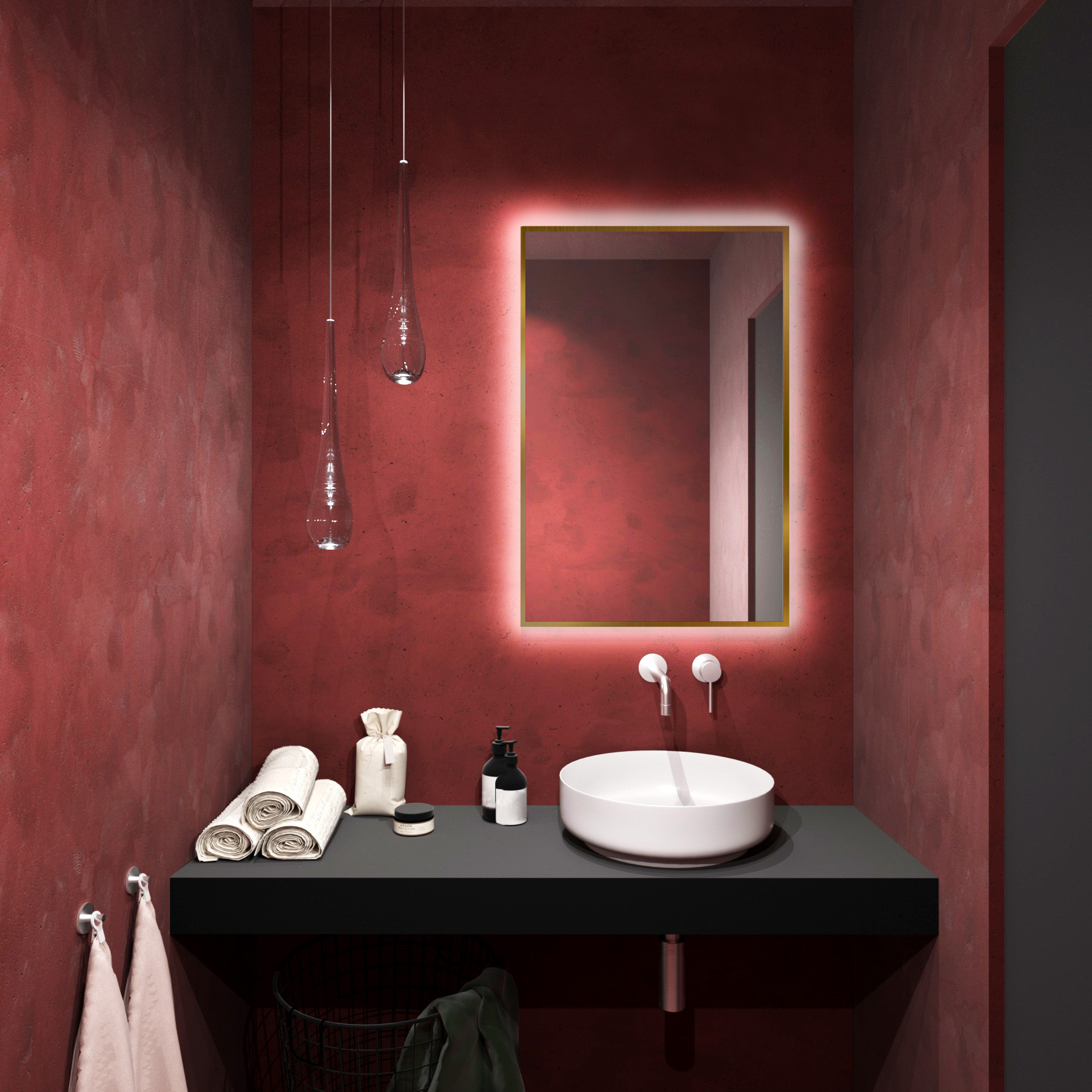 Baltica Design Tiny Border Straight lustro 90x60 cm z oświetleniem LED złote barwa światła ciepła - Wysyłka w 24h
