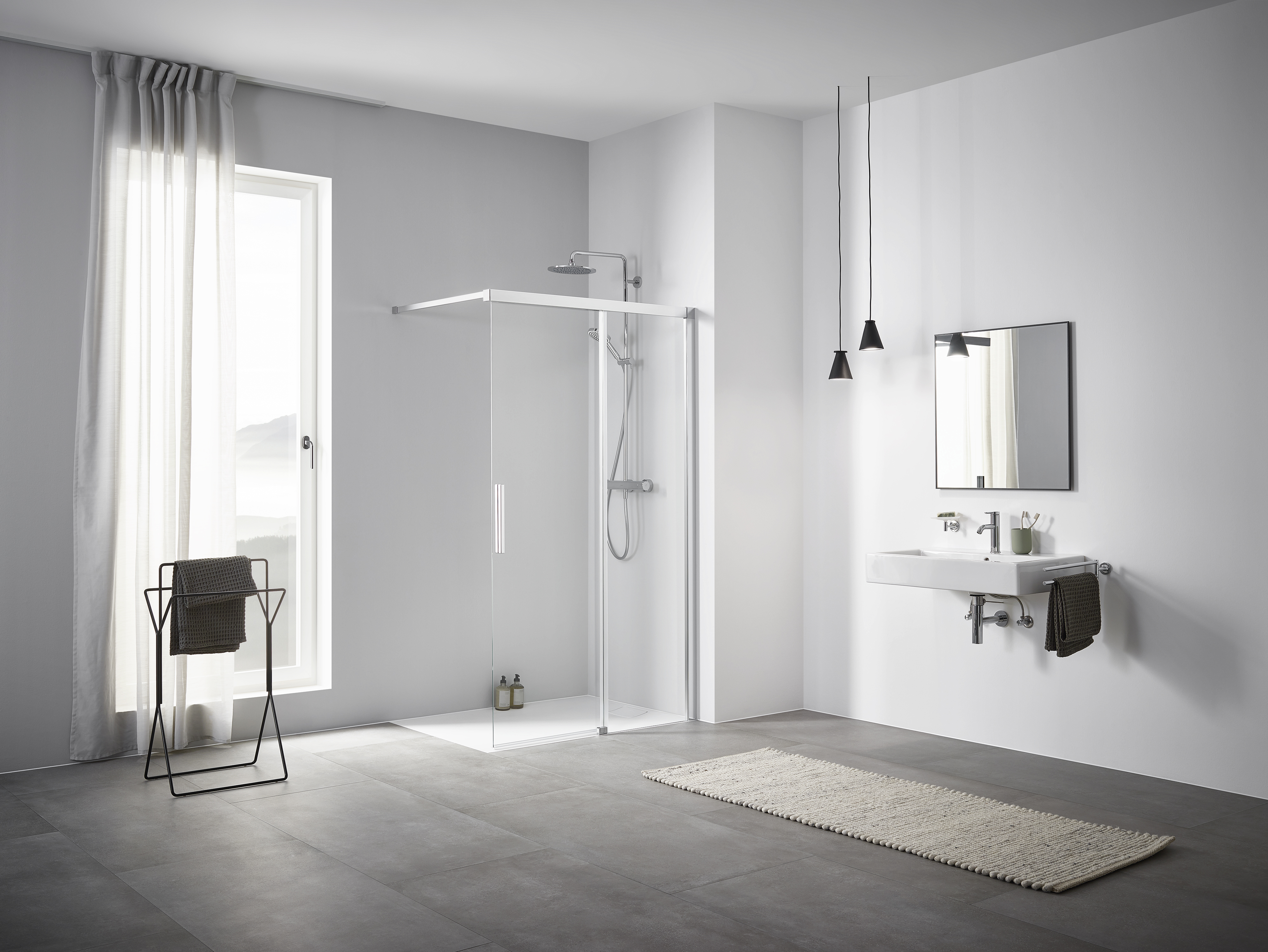 Kermi Nica Walk-In ścianka prysznicowa 120 cm prawa wolnostojąca srebrny wysoki połysk/szkło przezroczyste NIJ2R12020VPK