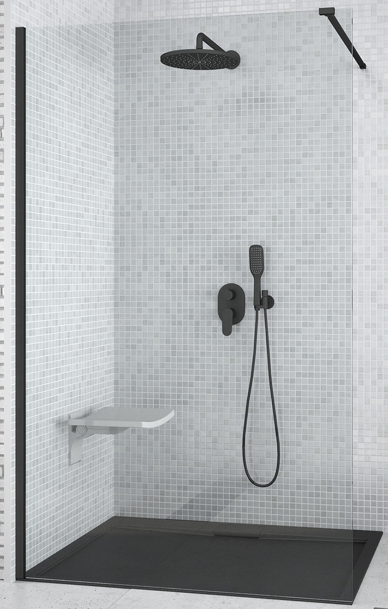 Besco Aveo Black Walk-in ścianka prysznicowa 120 cm szkło przezroczyste AVB-120-195C