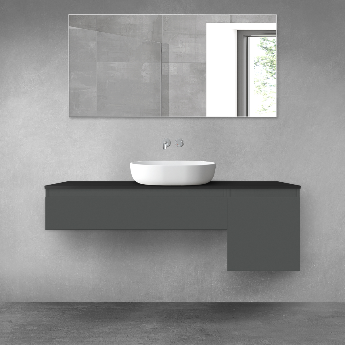 Oltens Vernal zestaw mebli łazienkowych 140 cm z blatem grafit mat/czarny mat 68287400 - Wysyłka w 24h