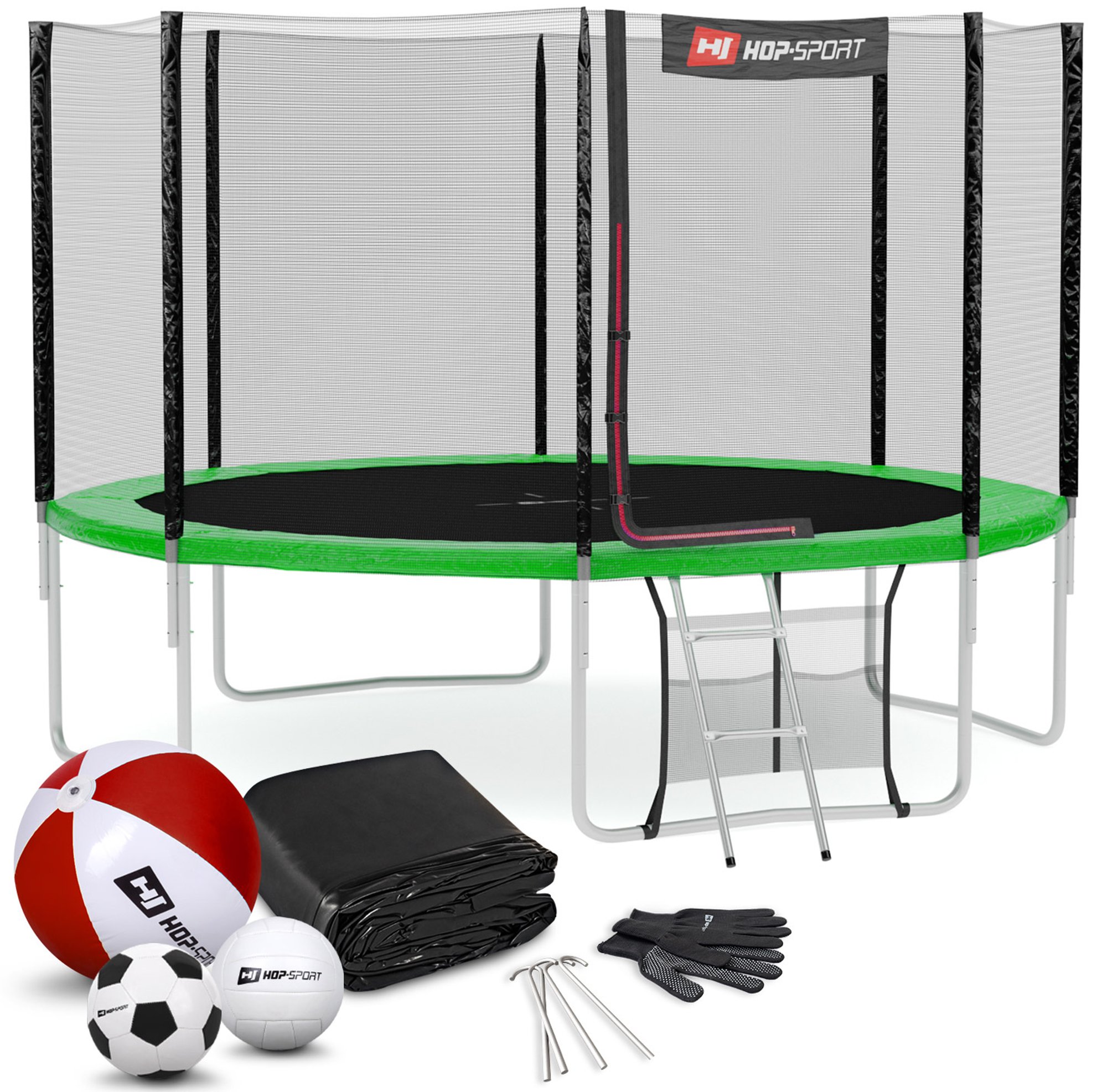 Trampolina Hop-Sport 12ft (366cm) zielona z siatką zewnętrzną