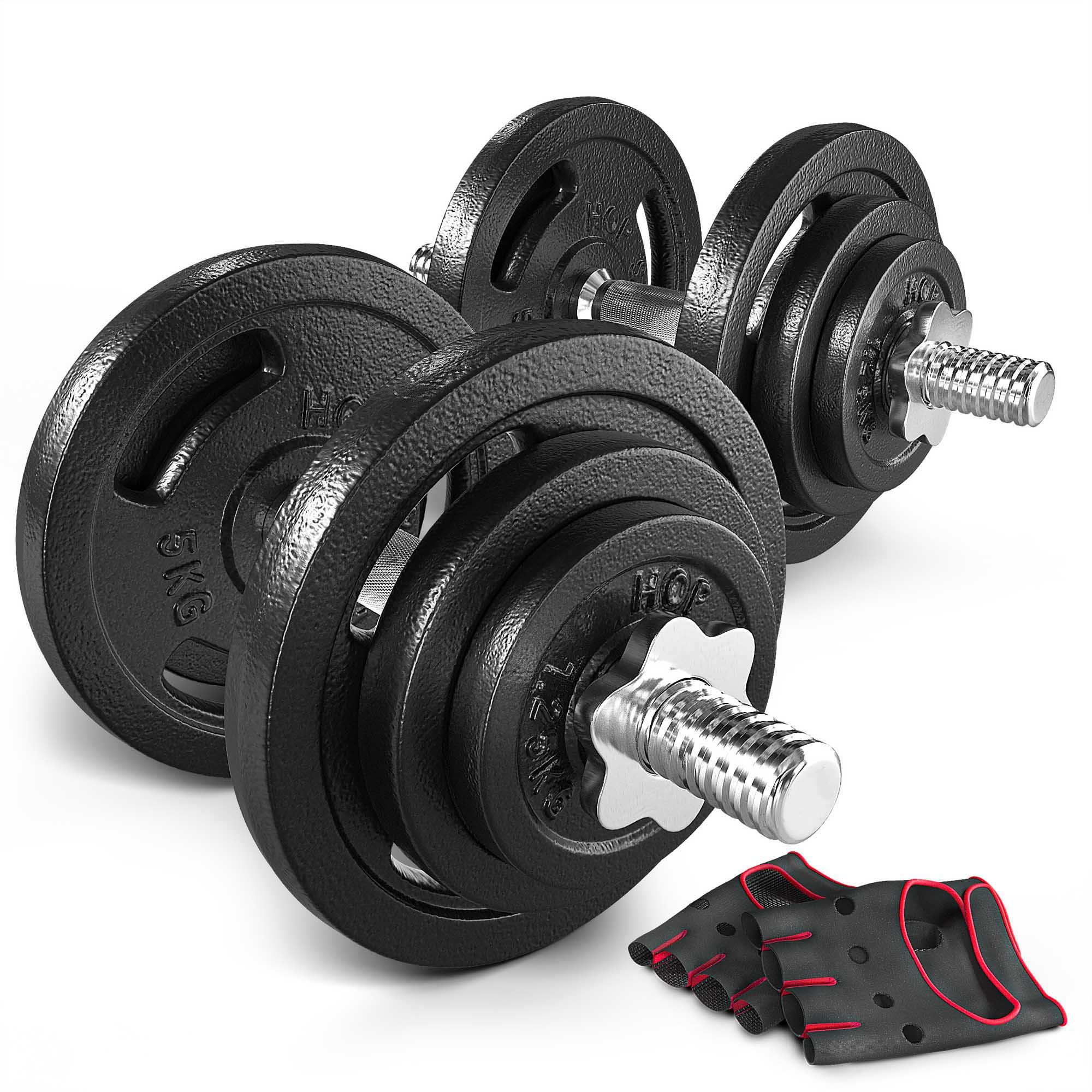 Hantle żeliwne strong Hop-Sport 2x20kg z rękawiczkami