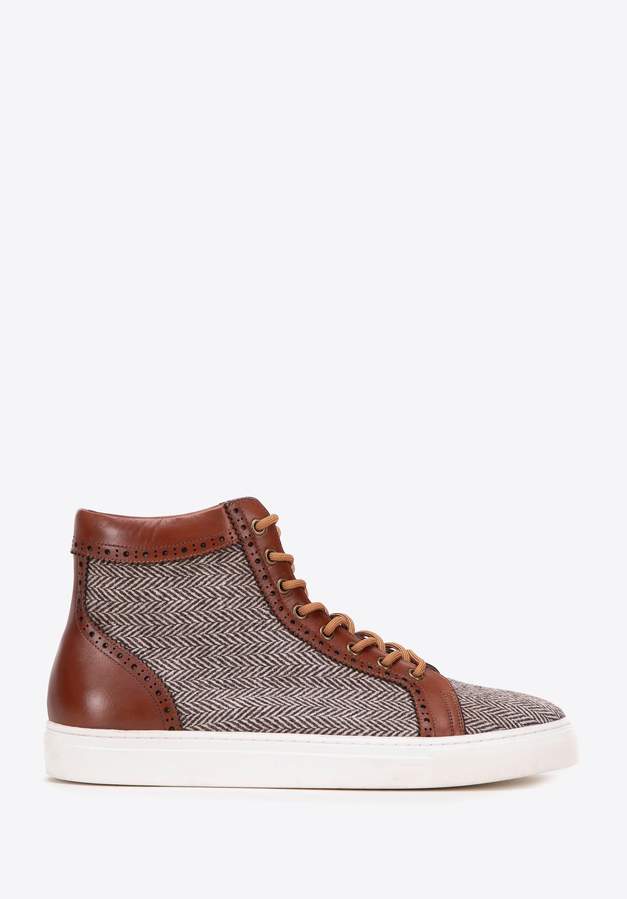 Męskie sneakersy skórzane wysokie brązowe
