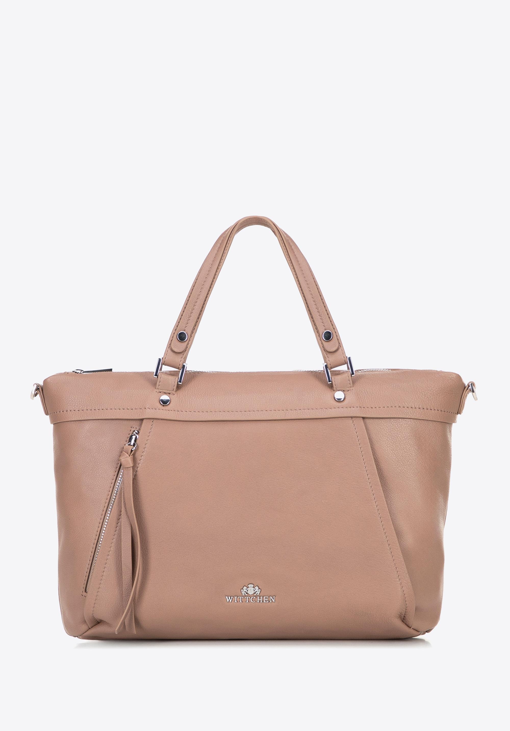 Damska torba na laptopa 15" ze skóry z chwostem beżowa