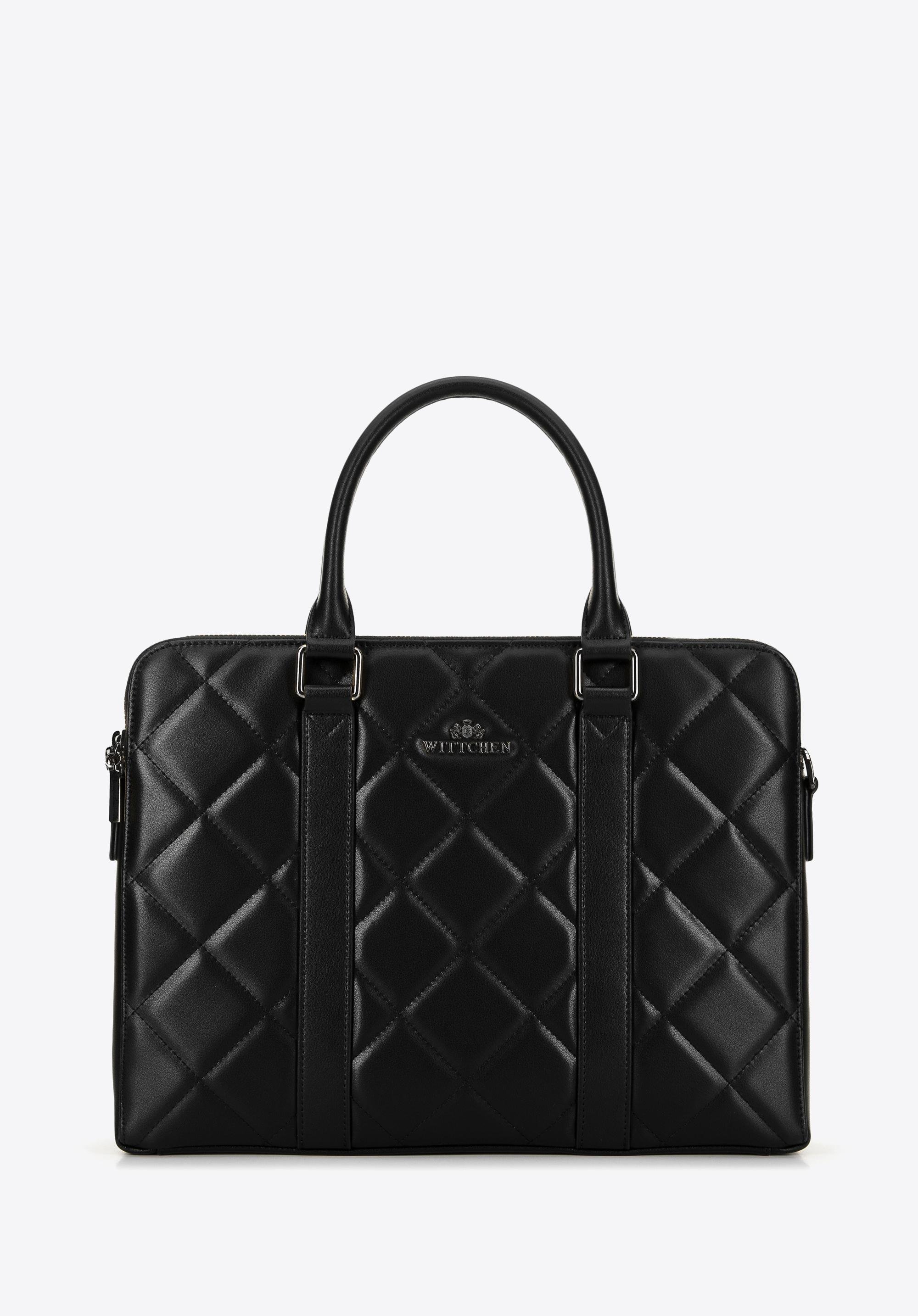 Damska torba na laptopa 15,6'' skórzana czarno - grafitowa