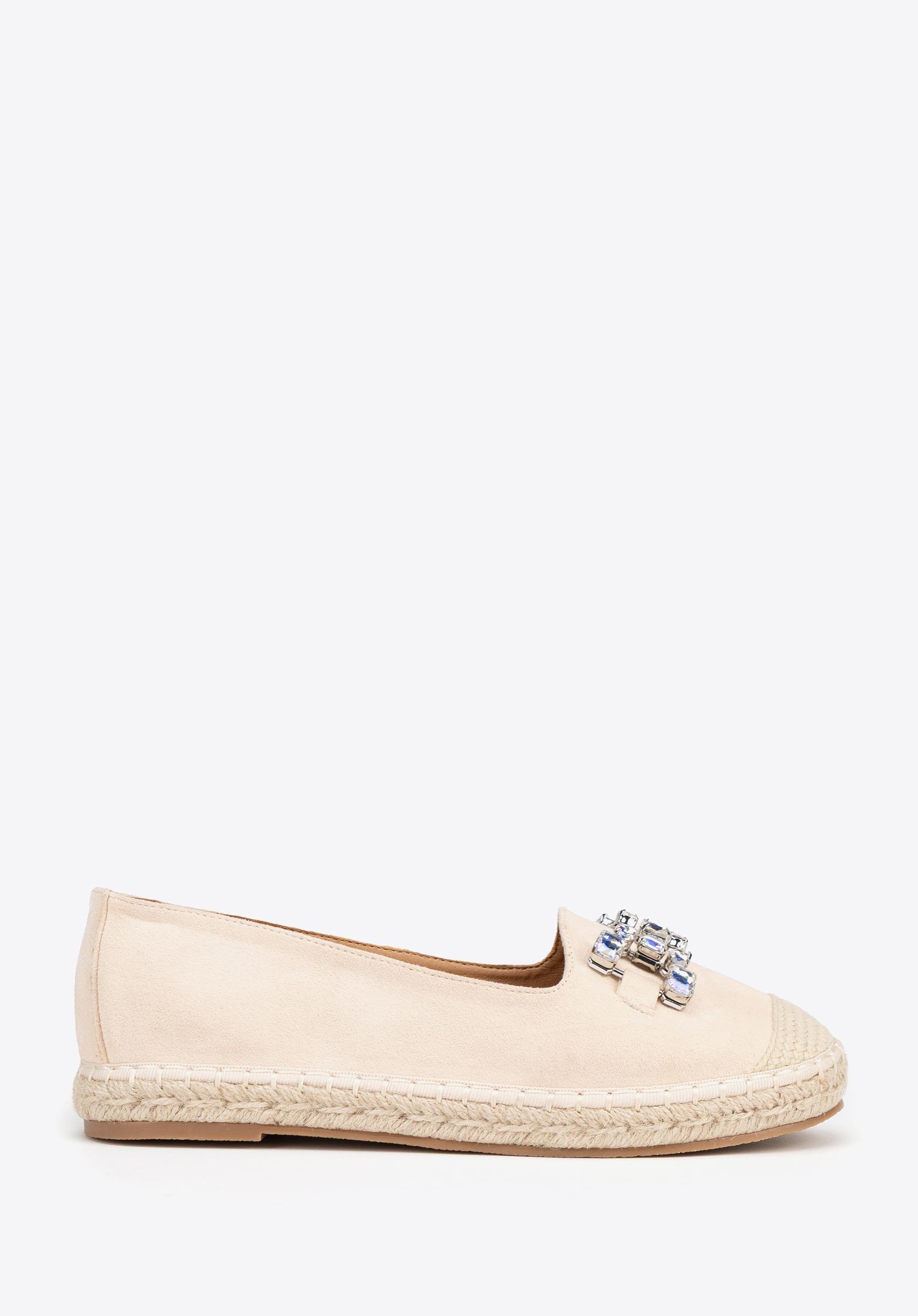 Damskie espadryle z biżuteryjną ozdobą jasny beż