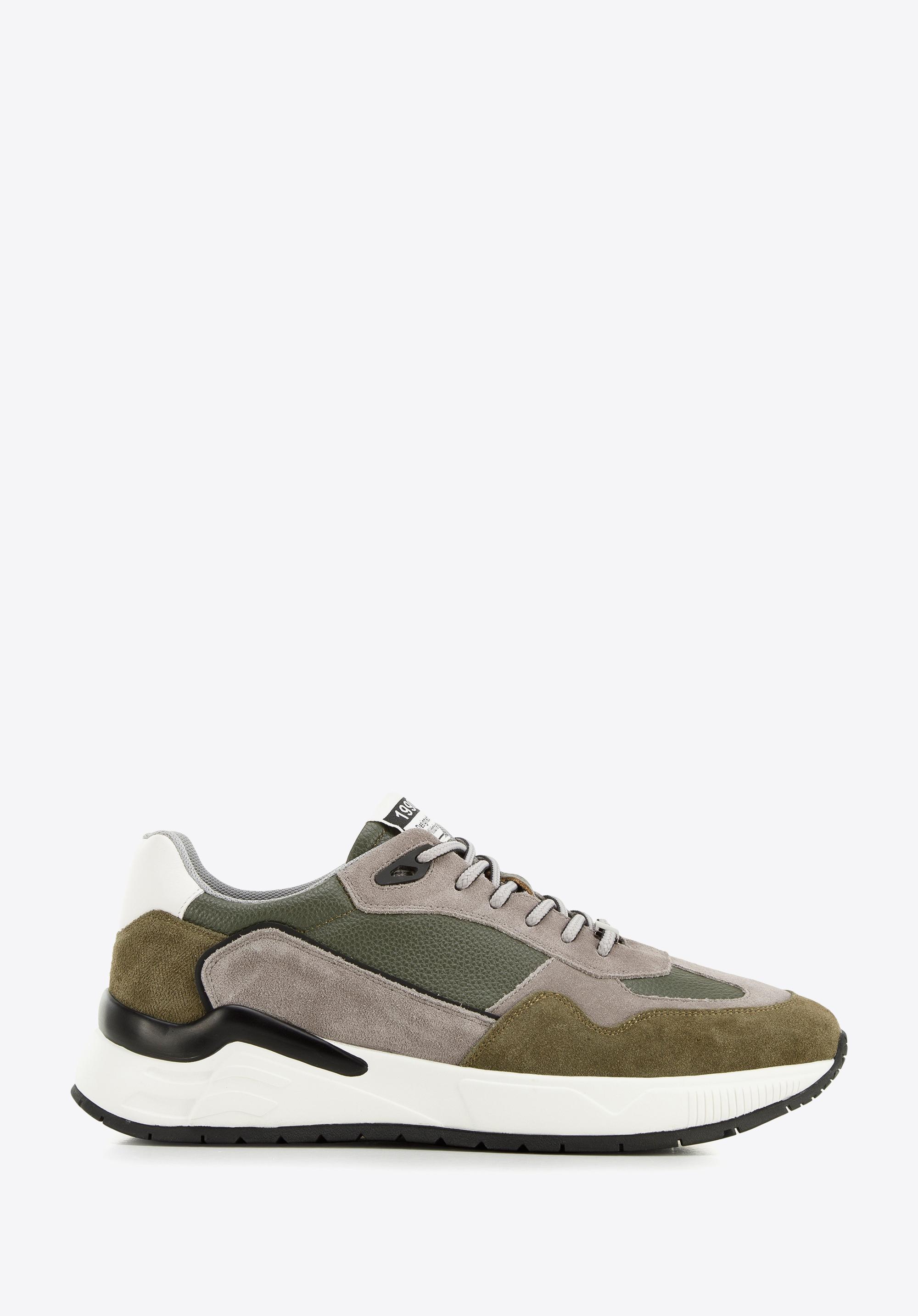 Męskie sneakersy skórzane z zamszowymi wstawkami zielono-szare