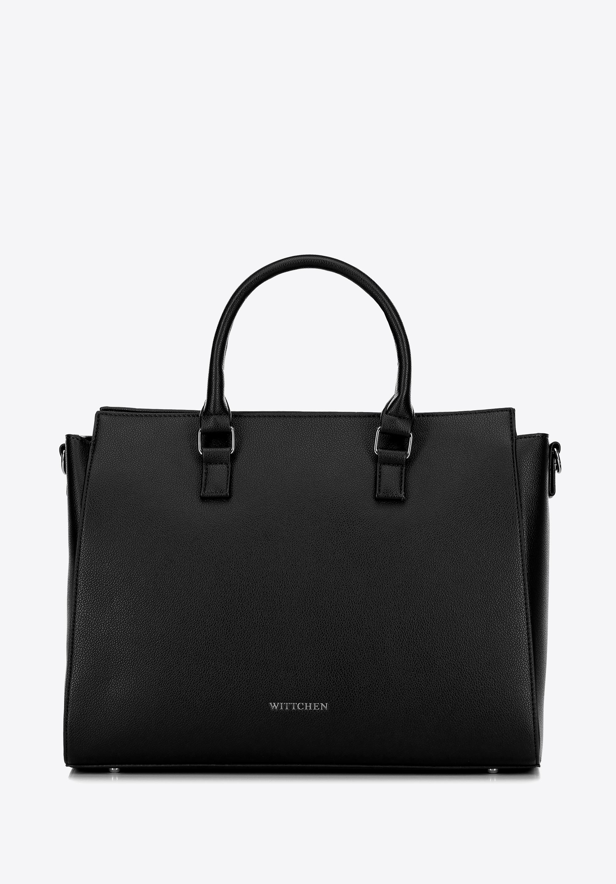 Damska torba na laptopa 17" z imitacji skóry czarno - srebrna