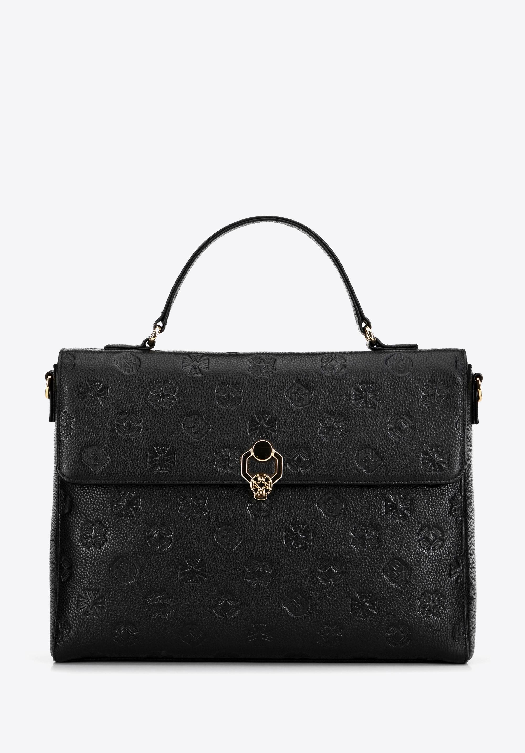 Skórzana torba na laptopa 14" w monogram czarna