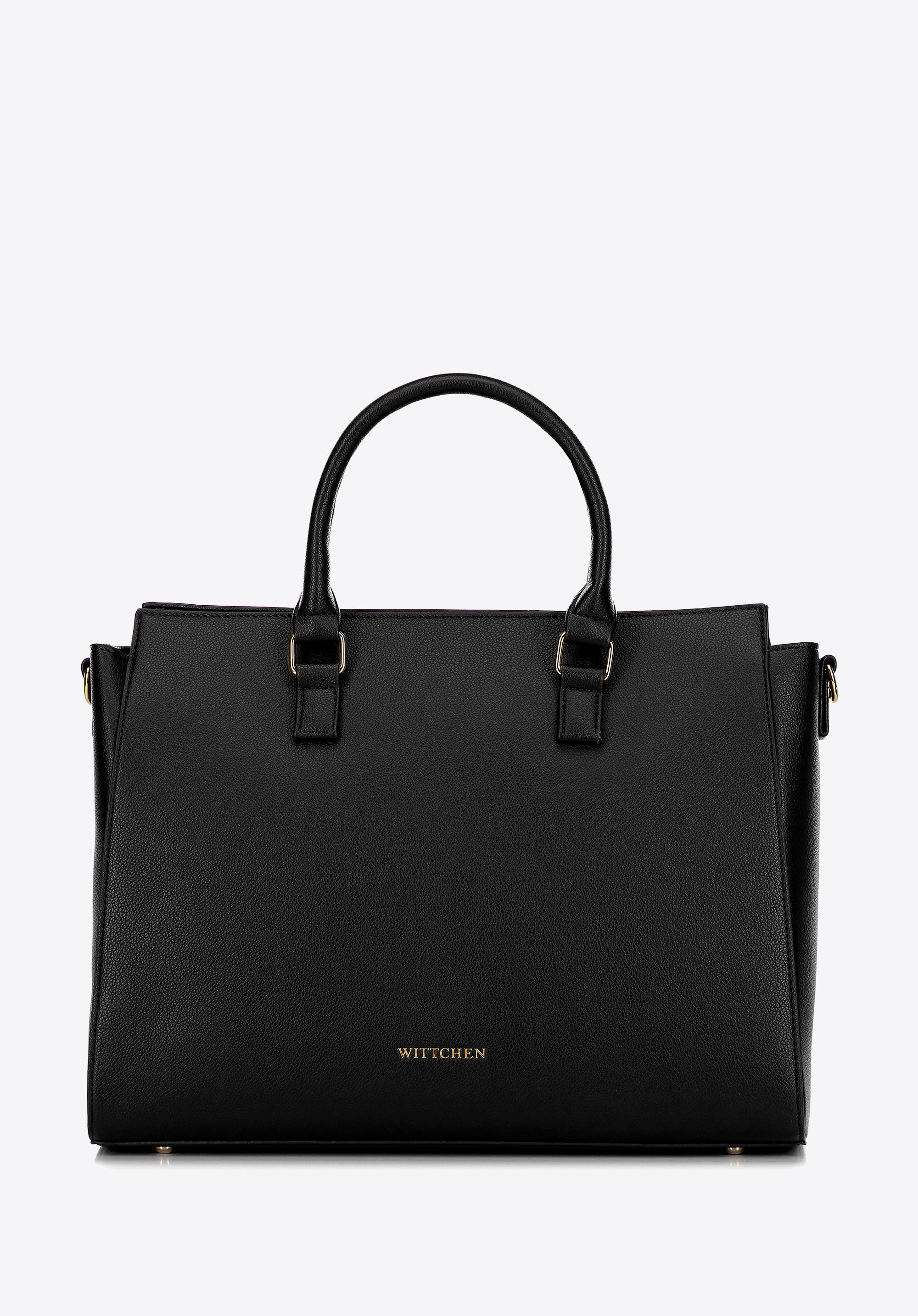 Damska torba na laptopa 17" z imitacji skóry czarno - złota