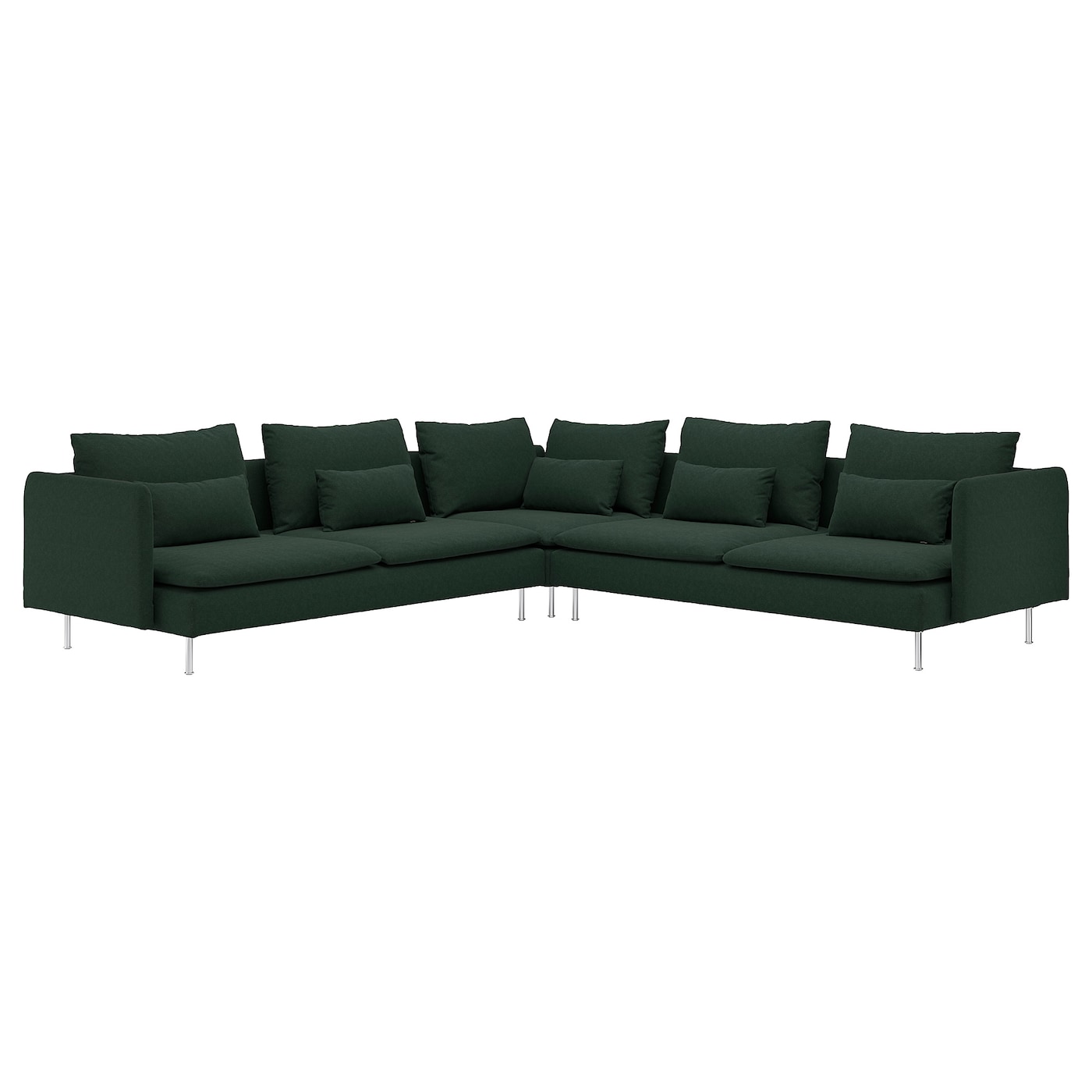 IKEA SÖDERHAMN sofa narożna, 6-osobowa, Tallmyra ciemnozielony, Wysokość z poduchami oparcia: 83 cm