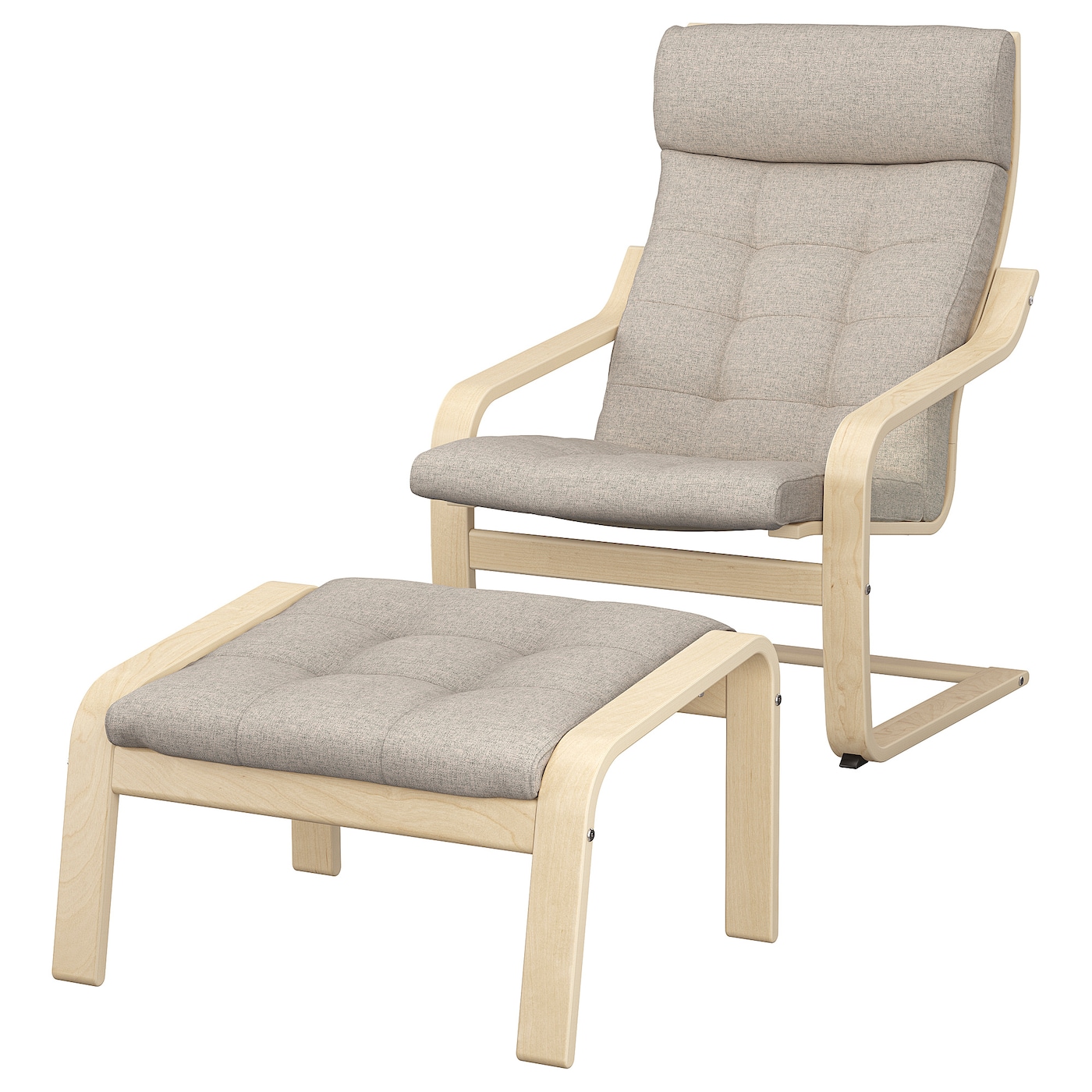 IKEA POÄNG fotel/podnóżek, okl brzoz/Gunnared beżowy
