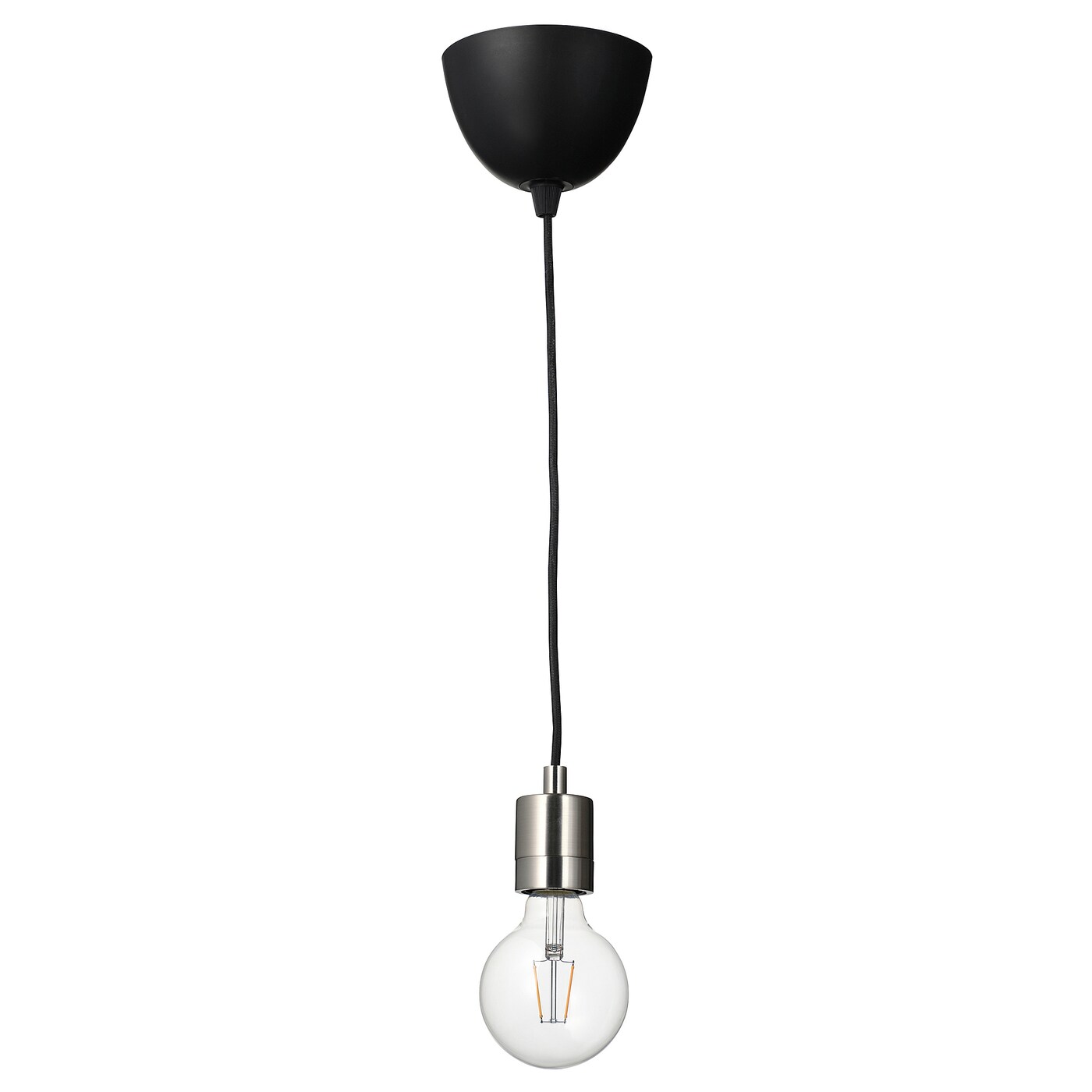 IKEA SKAFTET / LUNNOM lampa wisząca z żarówką, niklowano/kula przezroczysta