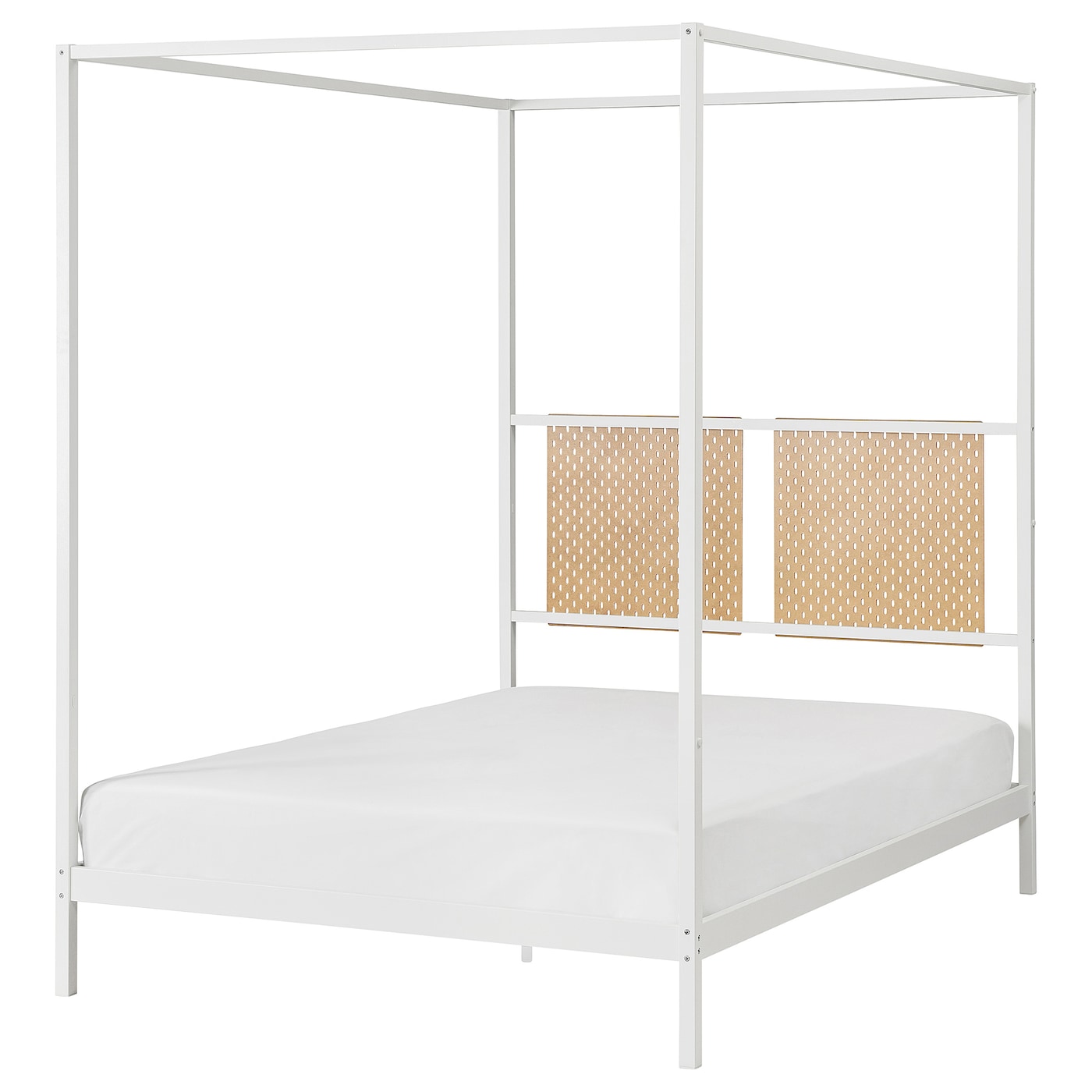 IKEA VITARNA rama łóżka z baldachimem, biały Luröy/Skådis drewno, 140x200 cm