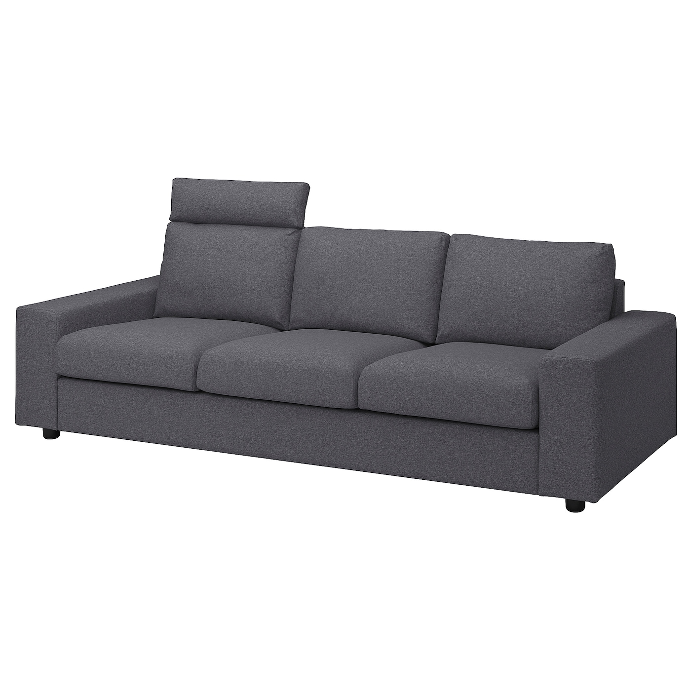 IKEA VIMLE sofa 3-osobowa, z zagłówkiem z szerokimi podłokietnikami/Gunnared średnioszary, Wysokość z zagłówkiem: 103 cm