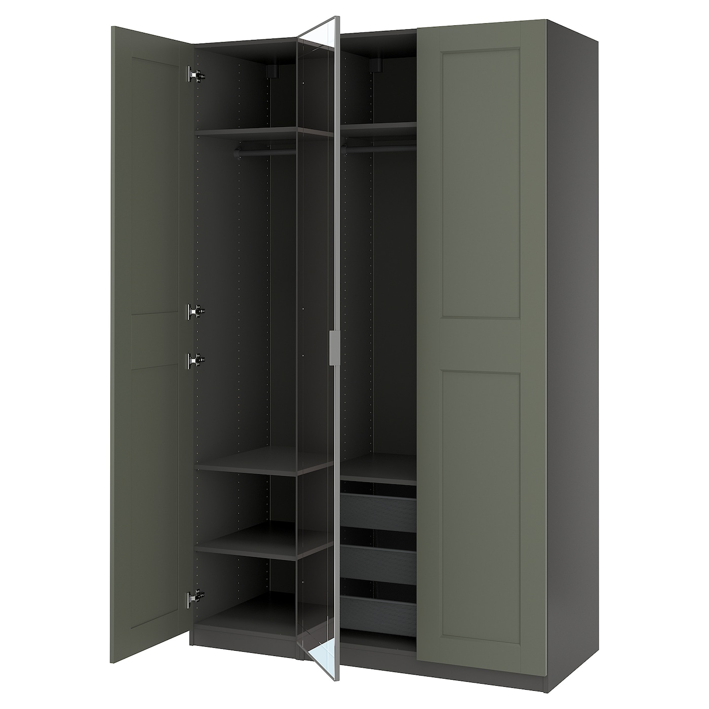 IKEA PAX / KAMMARTORP/GRIMO kombinacja szafy, ciemnoszary/lustro szarozielony, 150x60x236 cm