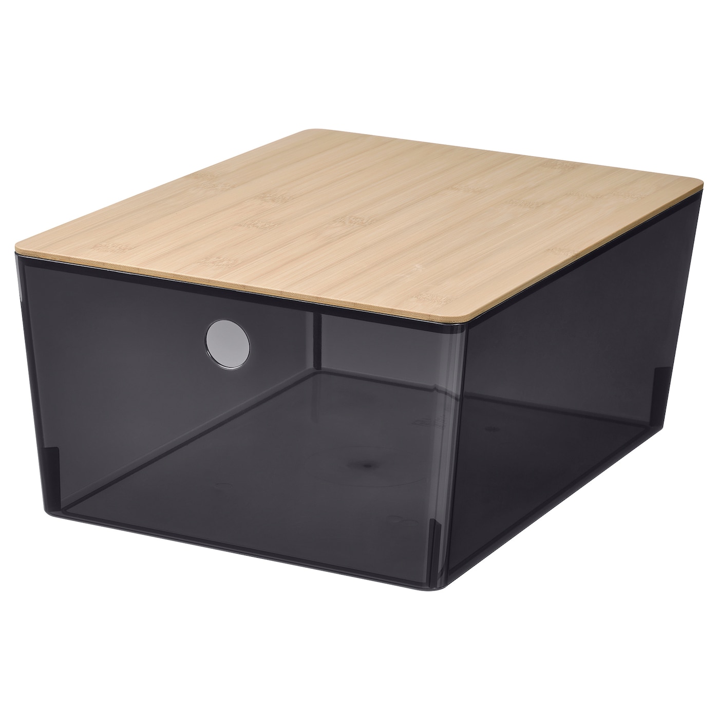 IKEA KUGGIS pojemnik z pokrywką, przezroczysty czarny/bambus, 26x35x15 cm